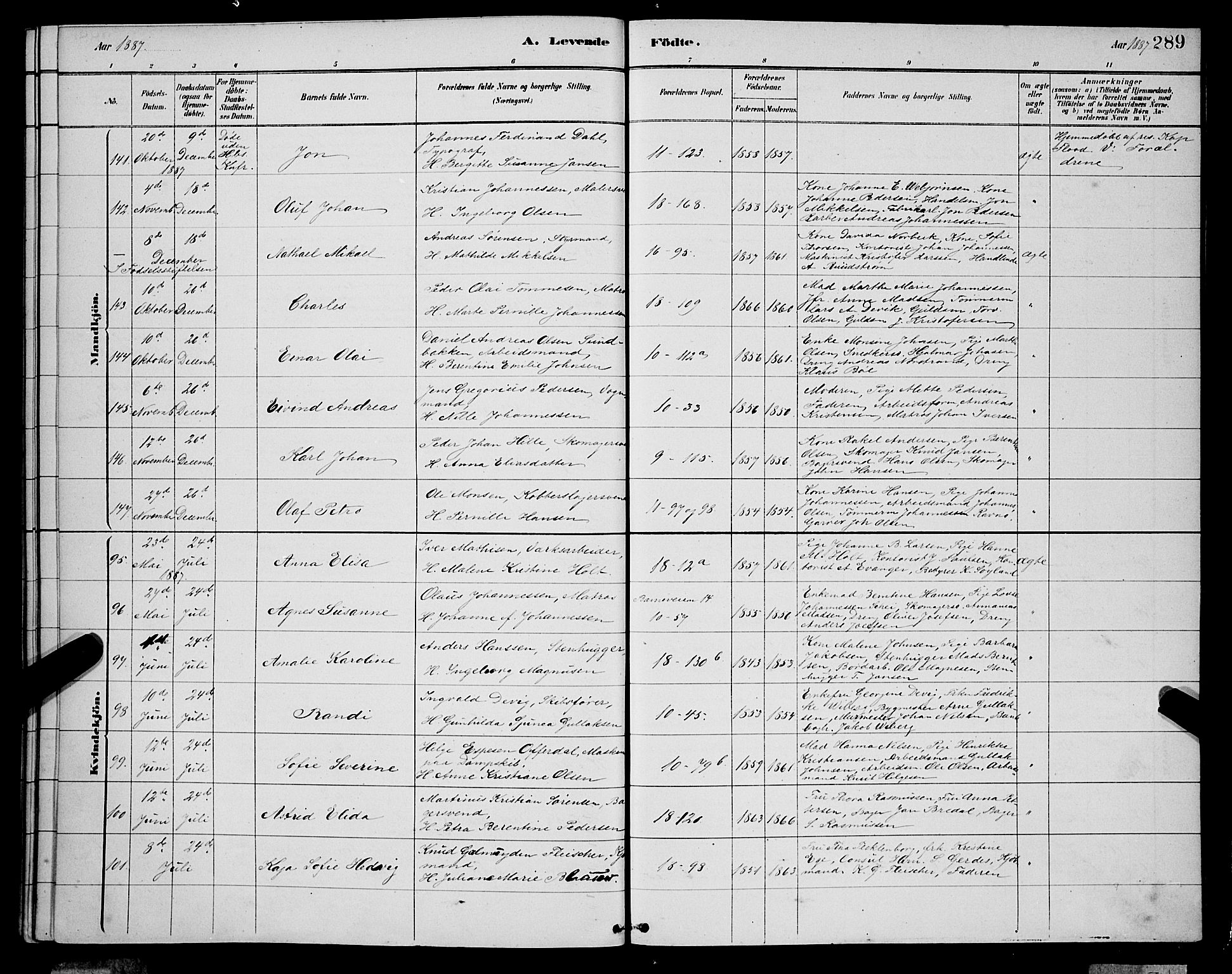 Domkirken sokneprestembete, SAB/A-74801/H/Hab/L0015: Parish register (copy) no. B 8, 1879-1887, p. 289