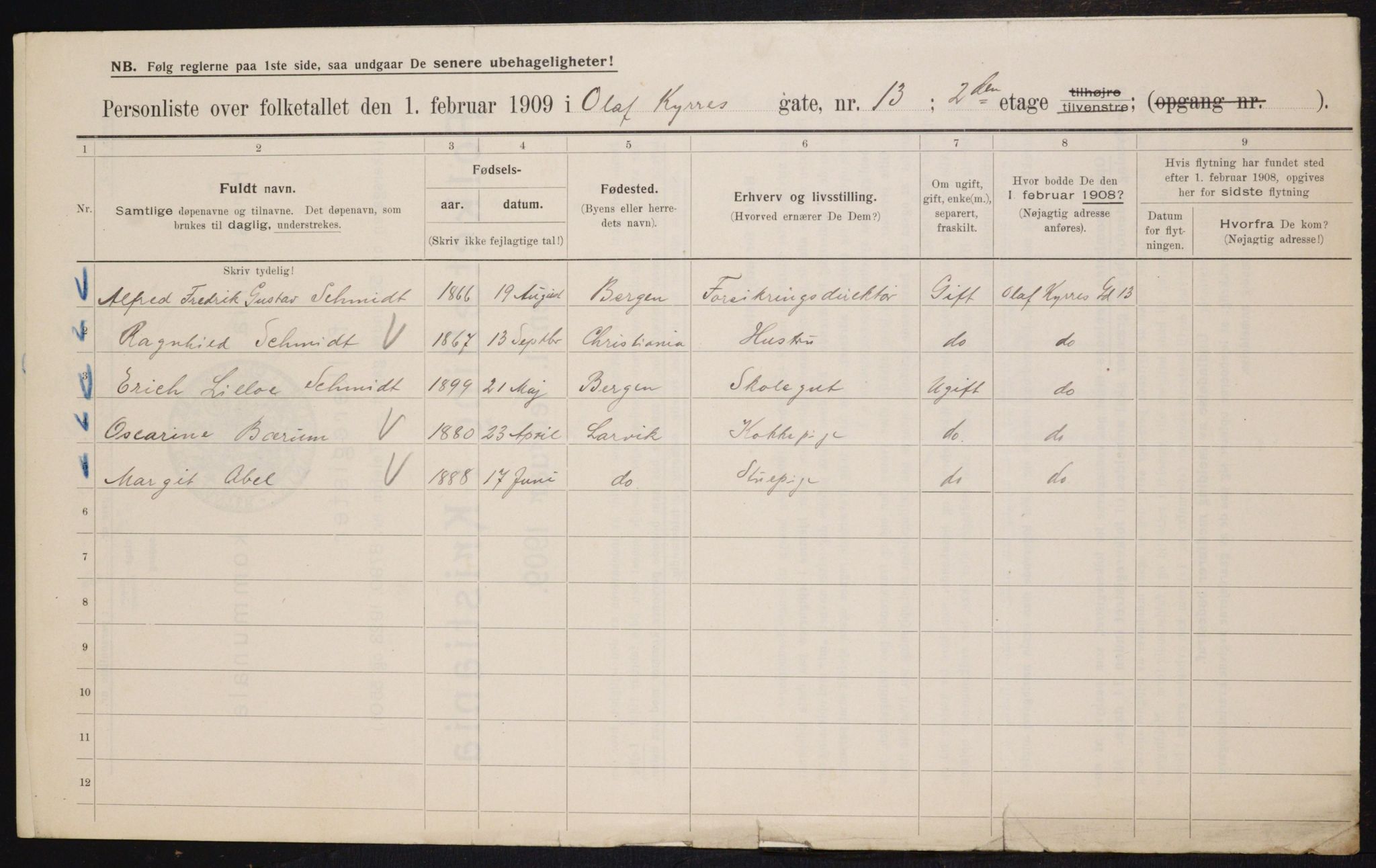 OBA, Municipal Census 1909 for Kristiania, 1909, p. 68216