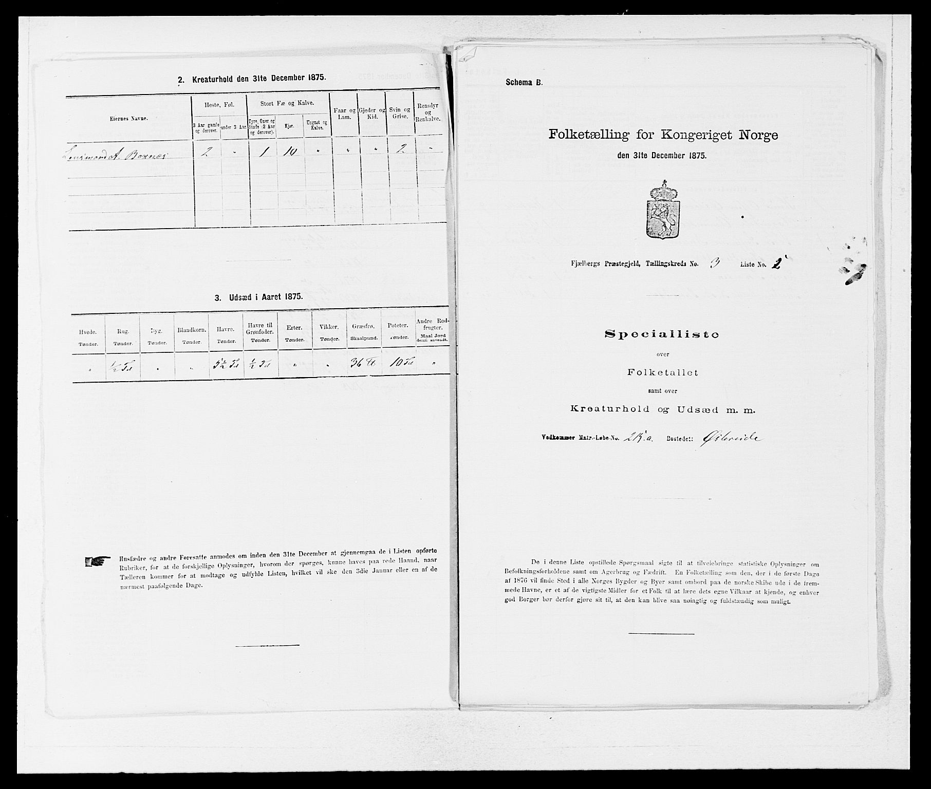 SAB, 1875 census for 1213P Fjelberg, 1875, p. 259