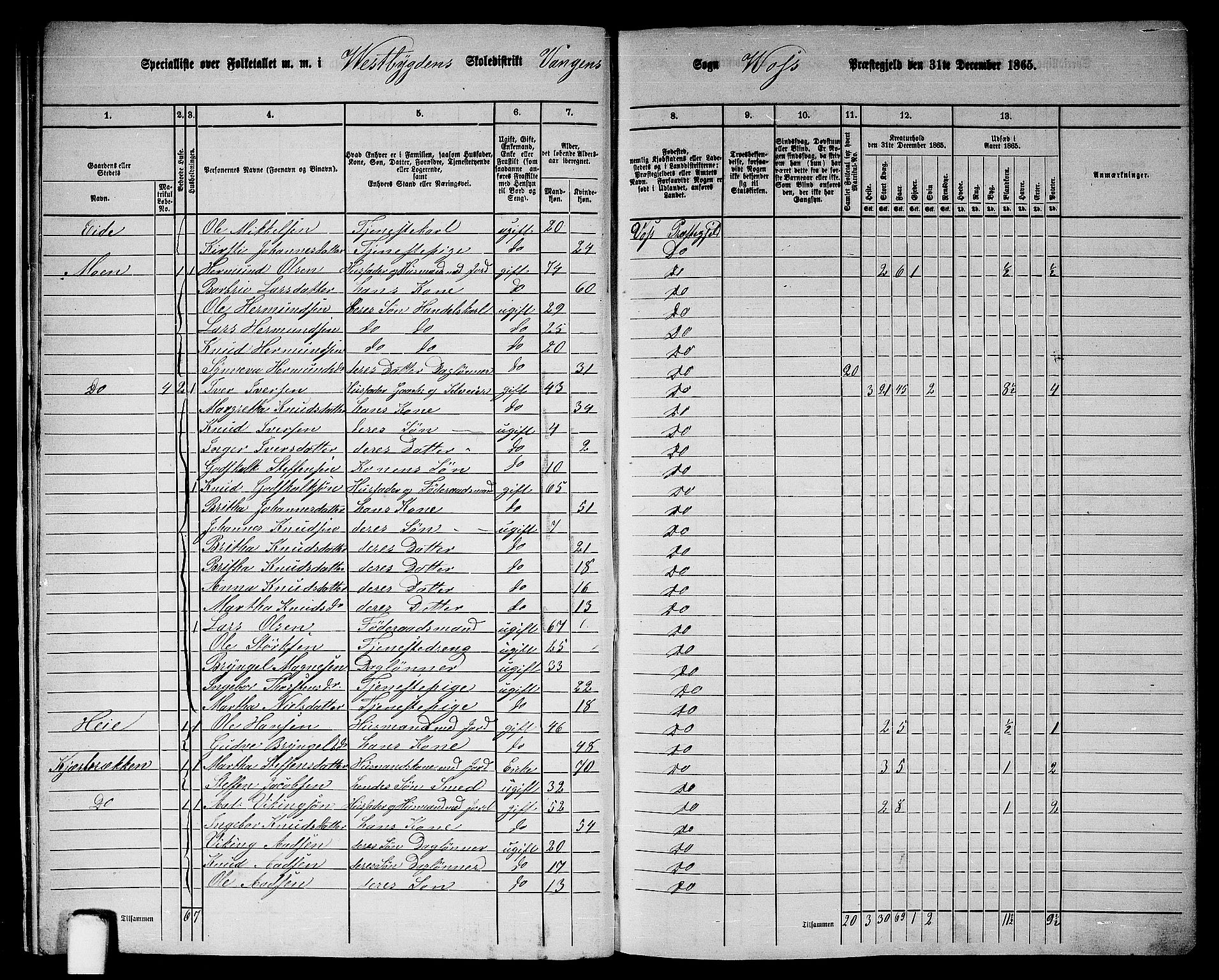 RA, 1865 census for Voss, 1865, p. 15