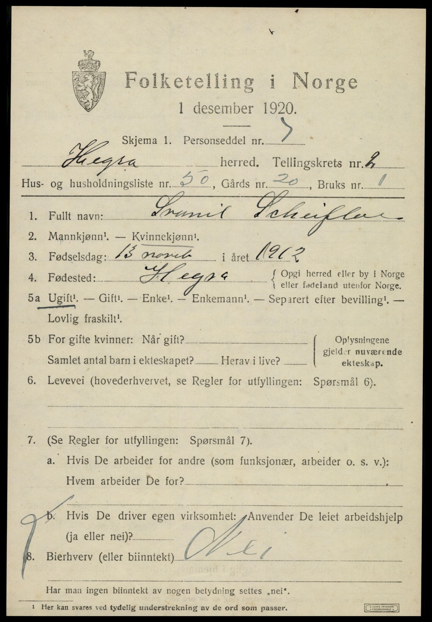 SAT, 1920 census for Hegra, 1920, p. 2148