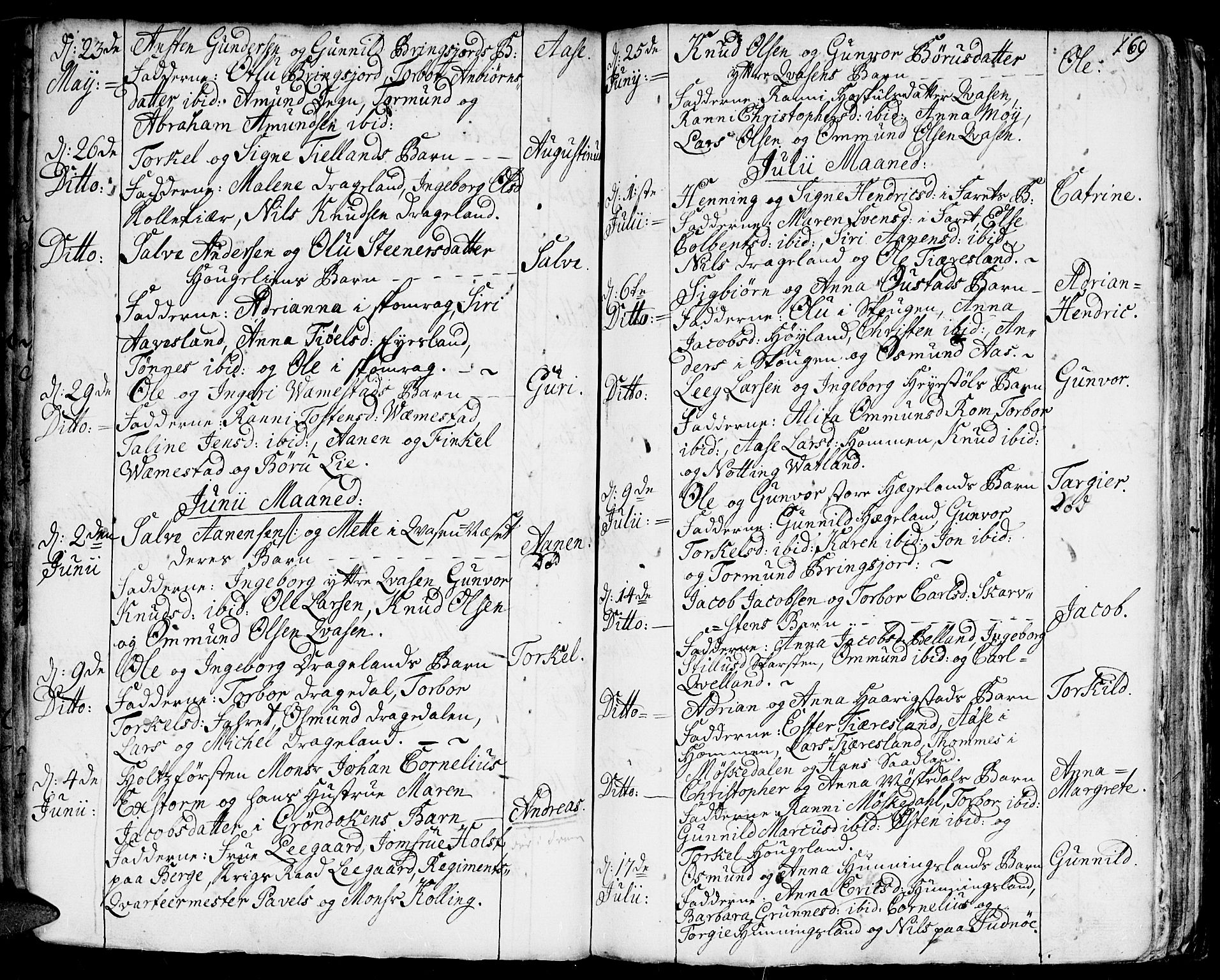 Lyngdal sokneprestkontor, AV/SAK-1111-0029/F/Fa/Fac/L0001: Parish register (official) no. A 1, 1727-1779, p. 169