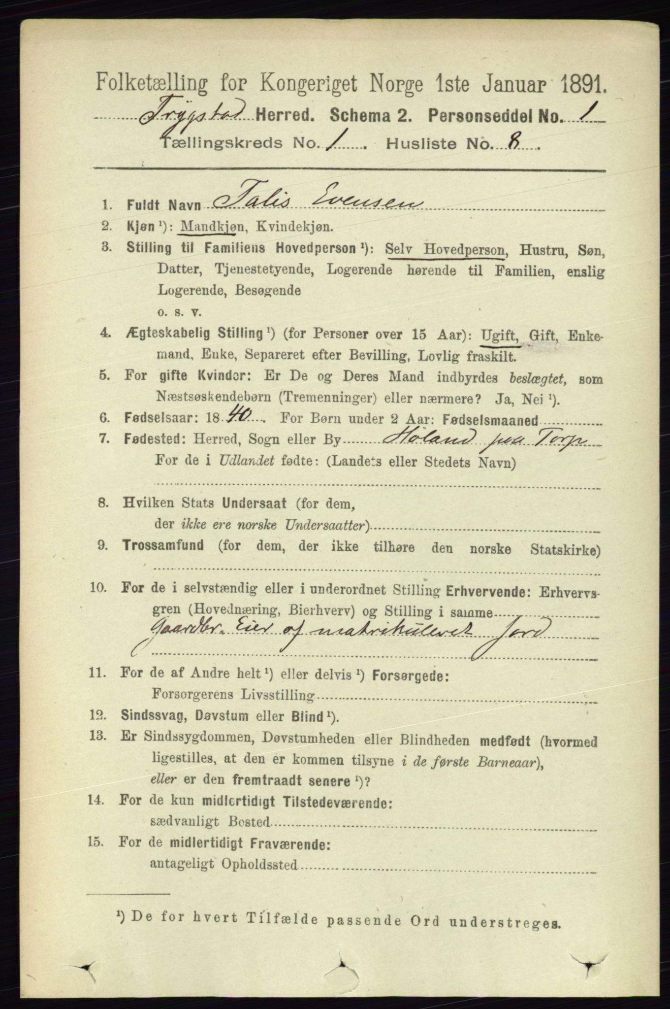 RA, 1891 Census for 0122 Trøgstad, 1891, p. 142