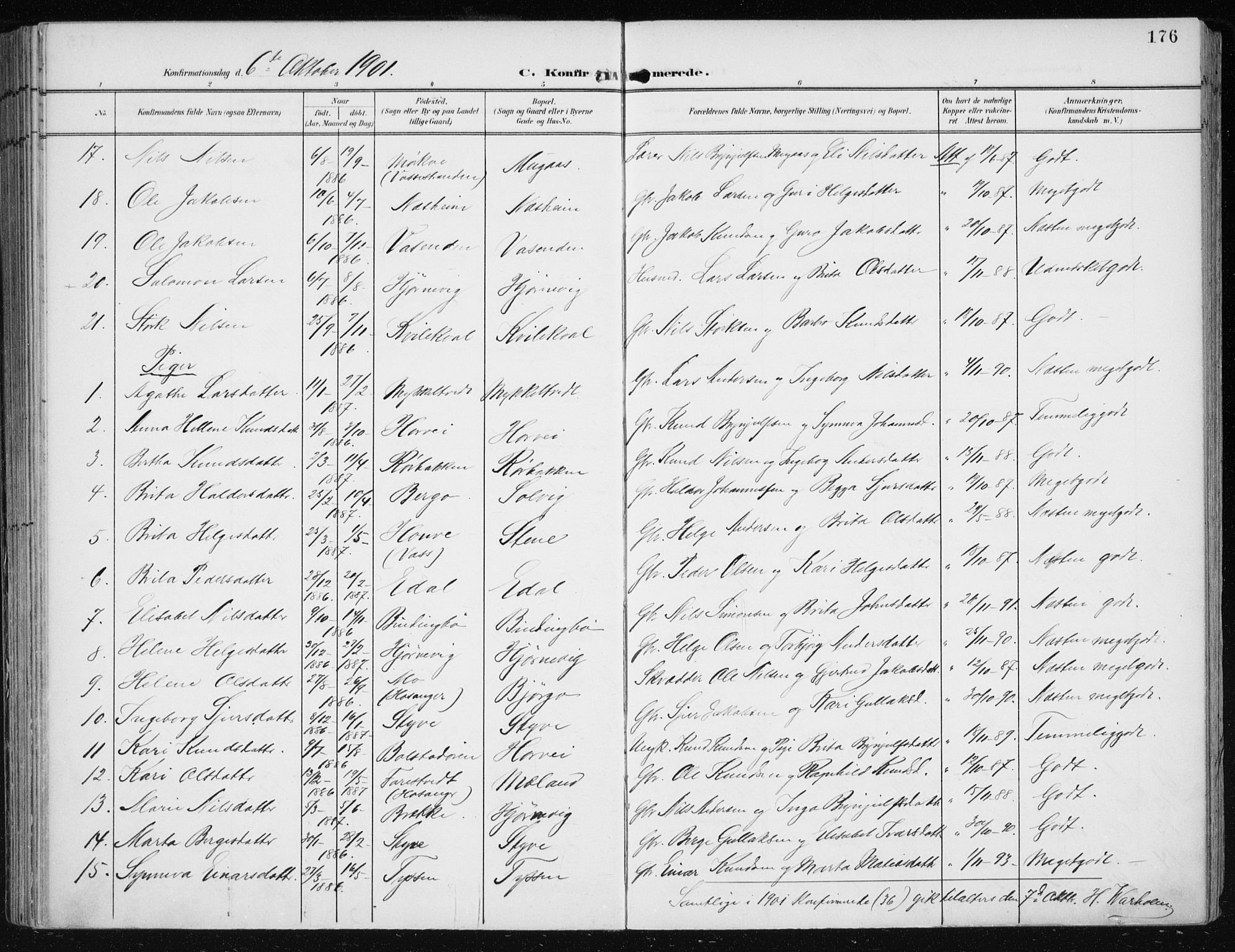 Evanger sokneprestembete, SAB/A-99924: Parish register (official) no. A  3, 1900-1930, p. 176