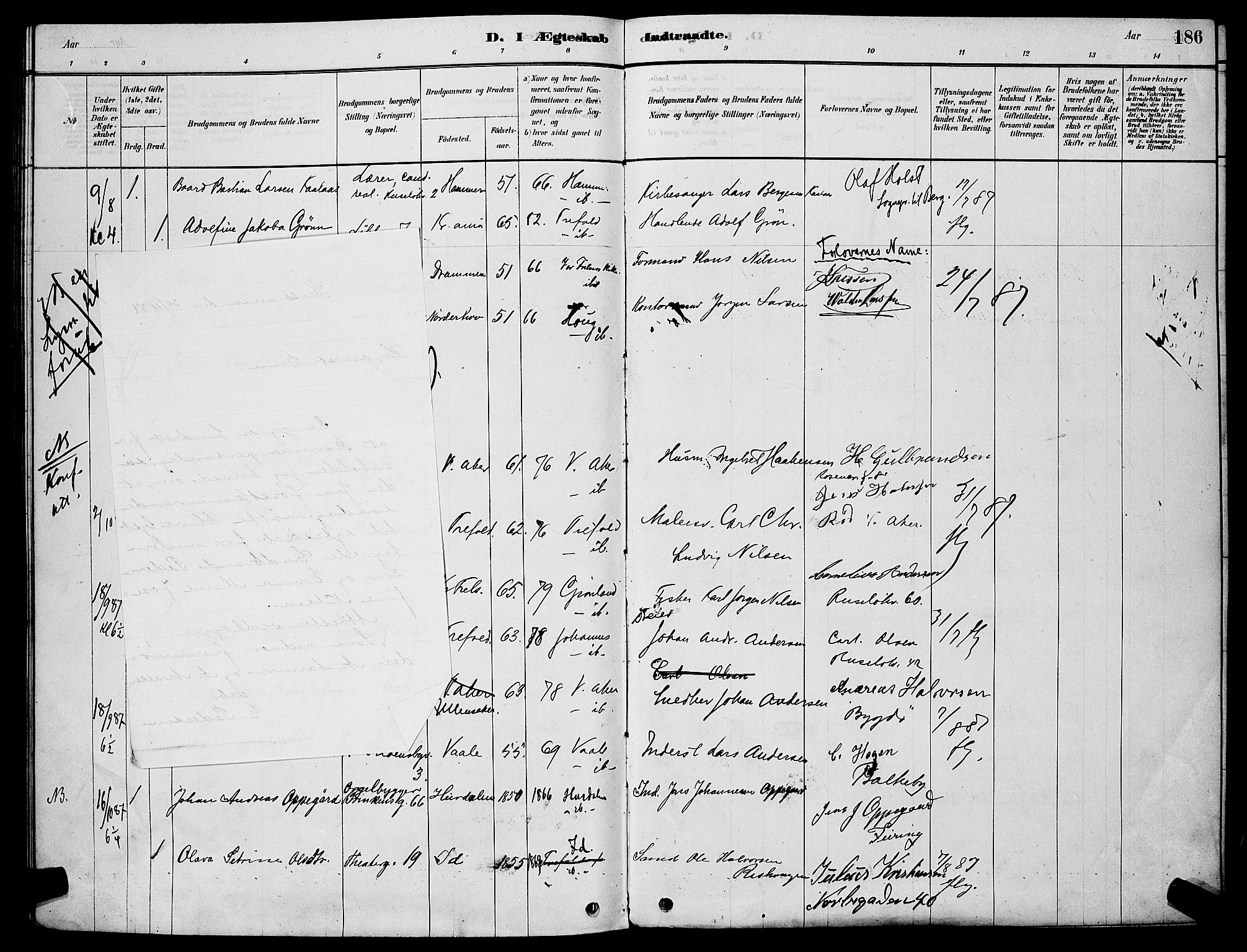 Trefoldighet prestekontor Kirkebøker, AV/SAO-A-10882/H/Ha/L0003: Banns register no. 3, 1878-1888, p. 186