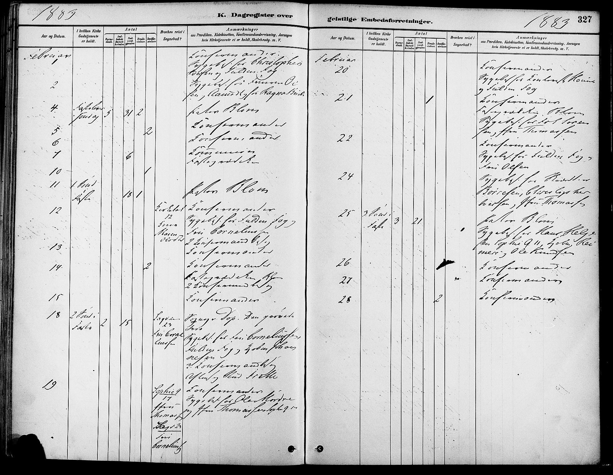 Gamle Aker prestekontor Kirkebøker, SAO/A-10617a/F/L0007: Parish register (official) no. 7, 1882-1890, p. 327