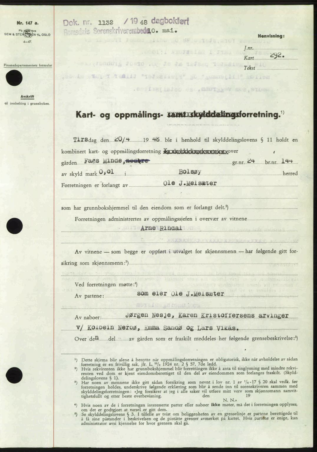 Romsdal sorenskriveri, AV/SAT-A-4149/1/2/2C: Mortgage book no. A26, 1948-1948, Diary no: : 1132/1948