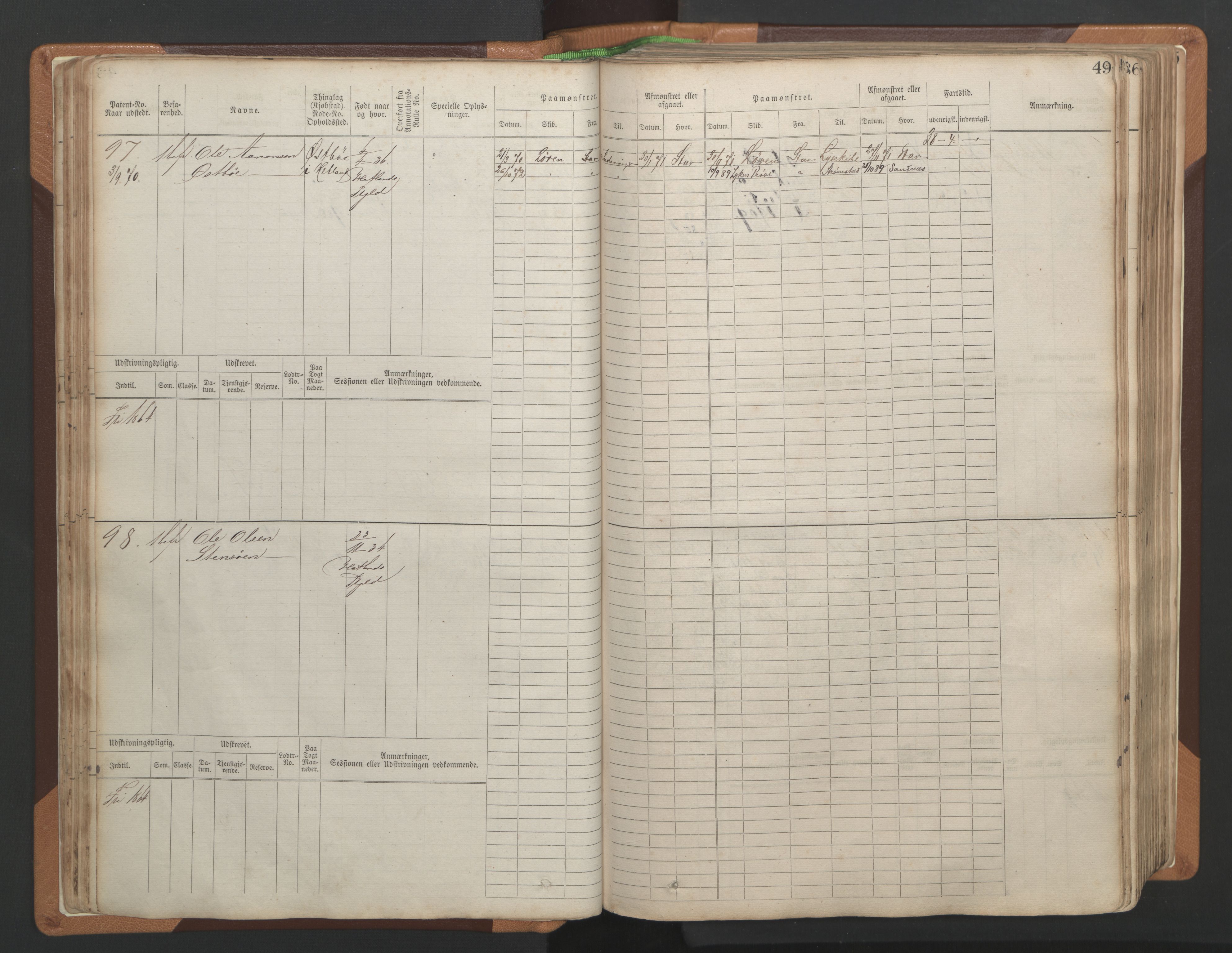 Stavanger sjømannskontor, AV/SAST-A-102006/F/Fb/Fbb/L0004: Sjøfartshovedrulle, patentnr. 1-792 (del 1), 1869-1880, p. 53