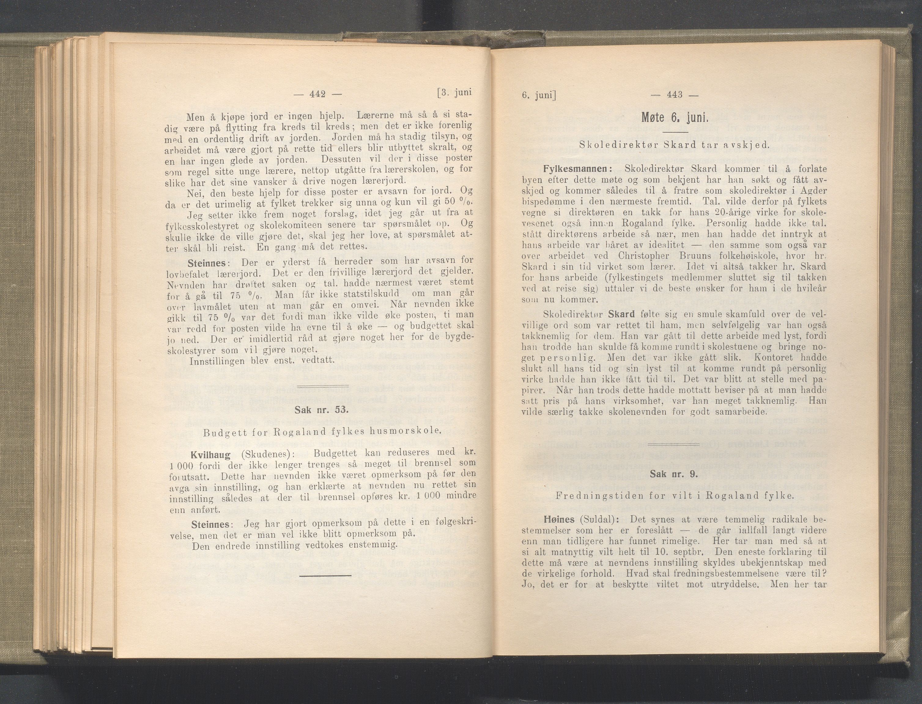 Rogaland fylkeskommune - Fylkesrådmannen , IKAR/A-900/A/Aa/Aaa/L0040: Møtebok , 1921, p. 442-443