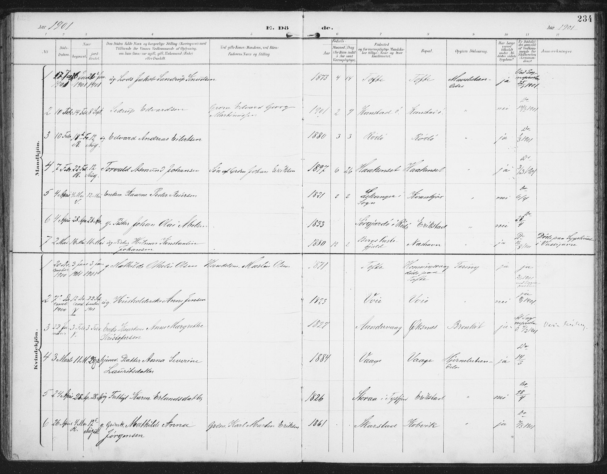 Ministerialprotokoller, klokkerbøker og fødselsregistre - Nordland, AV/SAT-A-1459/872/L1036: Parish register (official) no. 872A11, 1897-1913, p. 234