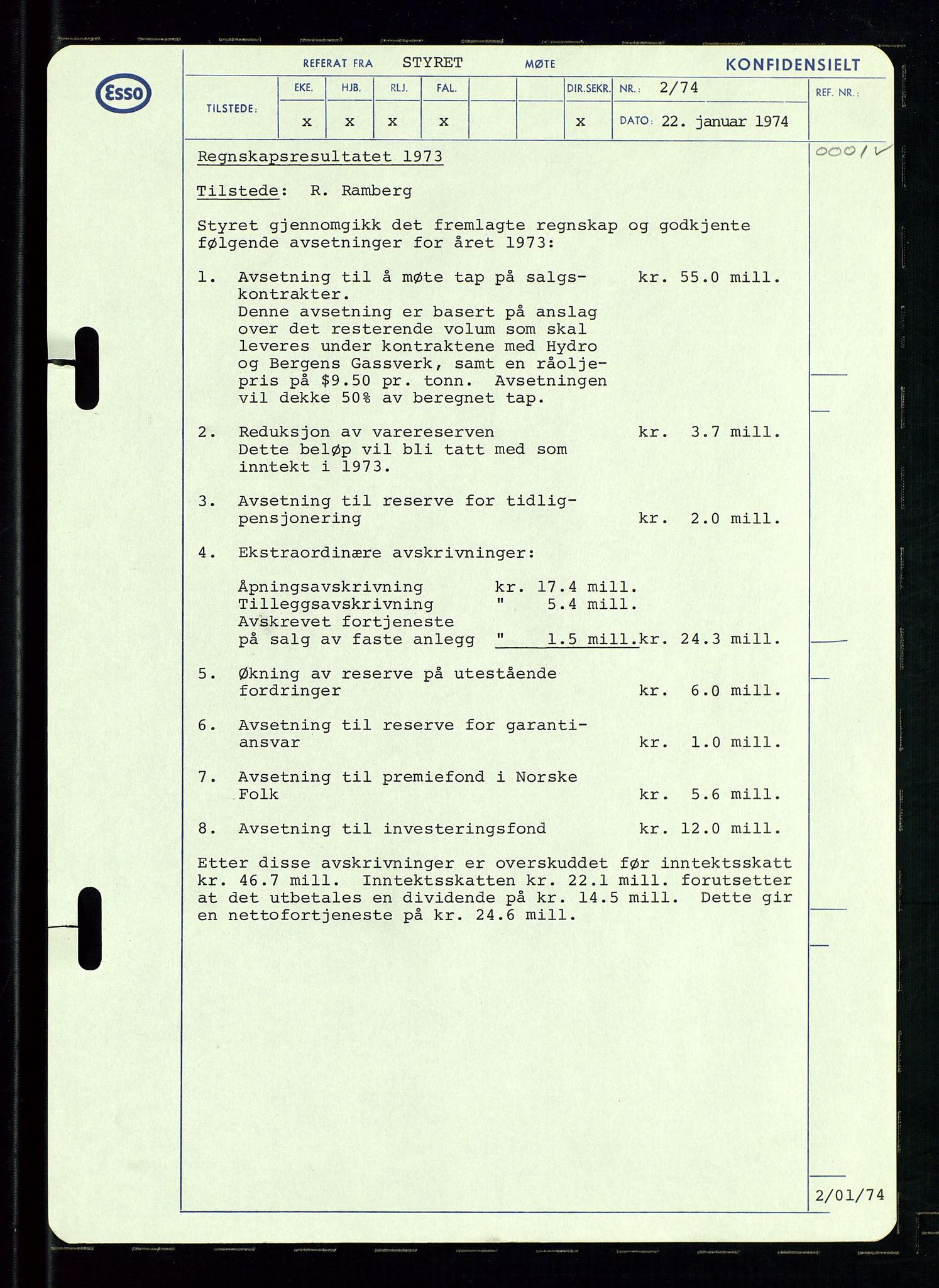 Pa 0982 - Esso Norge A/S, AV/SAST-A-100448/A/Aa/L0003/0002: Den administrerende direksjon Board minutes (styrereferater) og Bedriftforsamlingsprotokoll / Den administrerende direksjon Board minutes (styrereferater), 1970-1974, p. 36