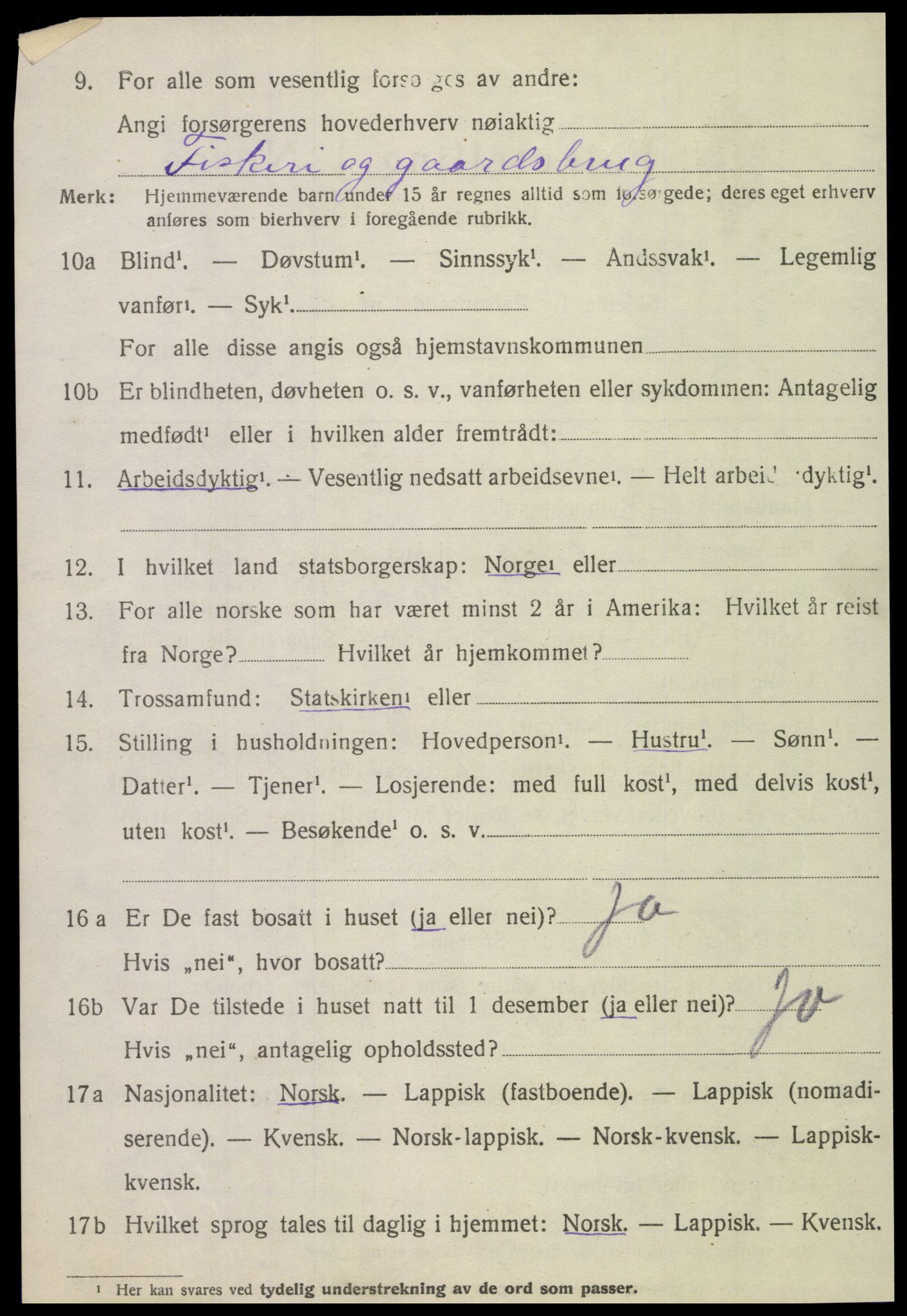 SAT, 1920 census for Tjøtta, 1920, p. 3916