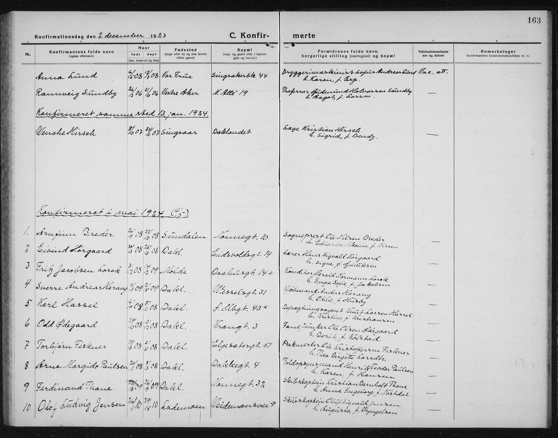 Ministerialprotokoller, klokkerbøker og fødselsregistre - Sør-Trøndelag, SAT/A-1456/604/L0227: Parish register (copy) no. 604C10, 1923-1942, p. 163