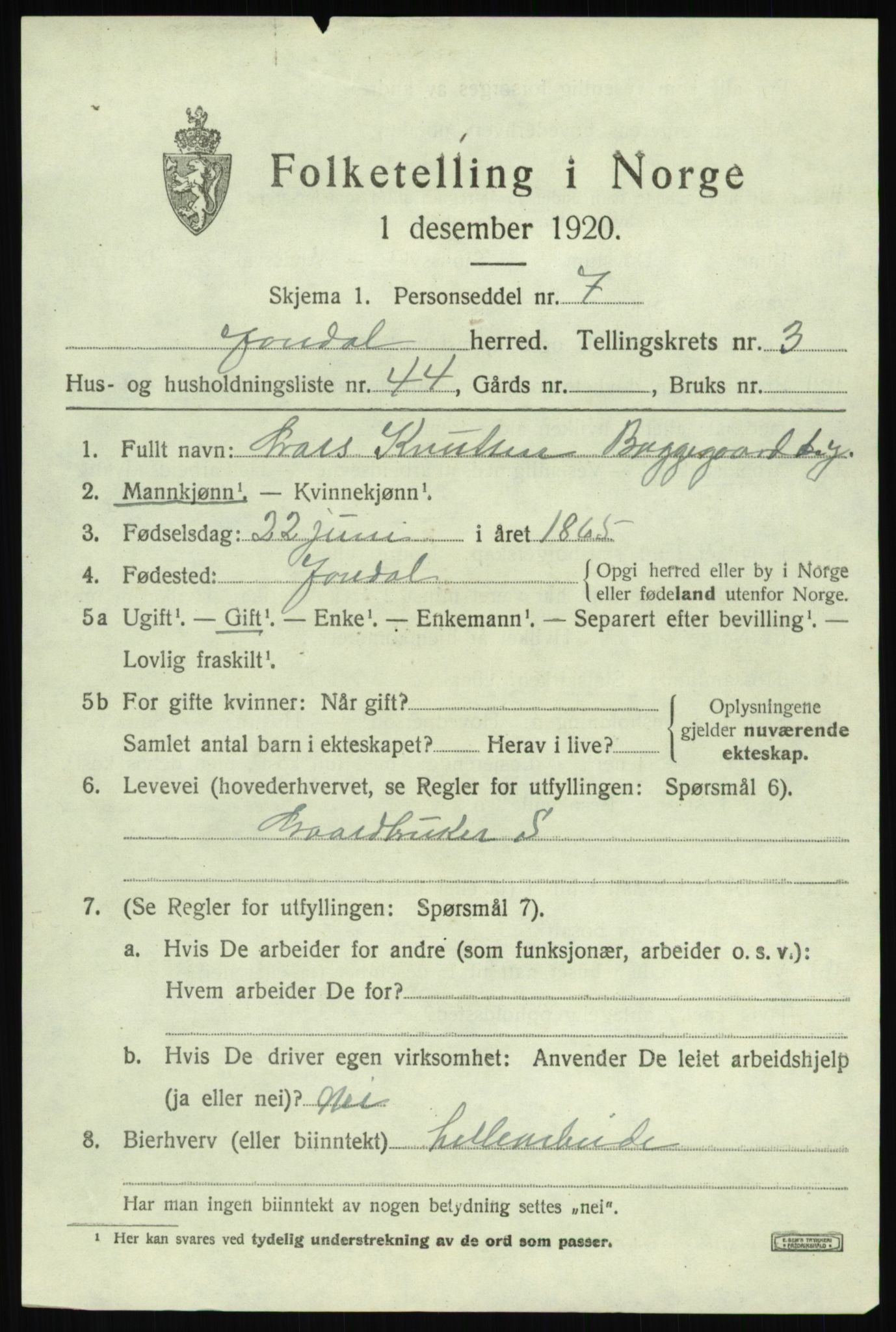 SAB, 1920 census for Jondal, 1920, p. 2202