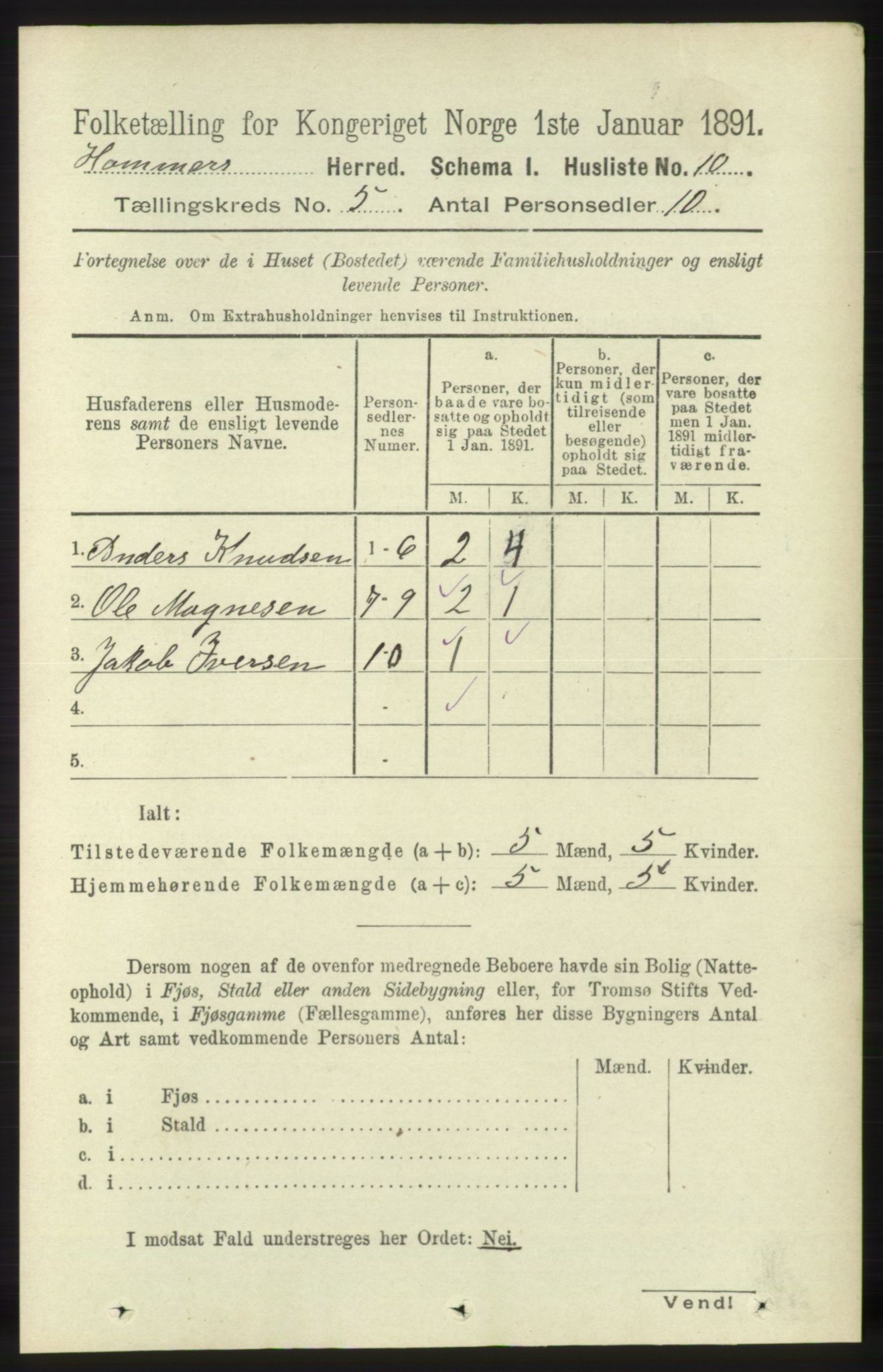 RA, 1891 census for 1254 Hamre, 1891, p. 1182