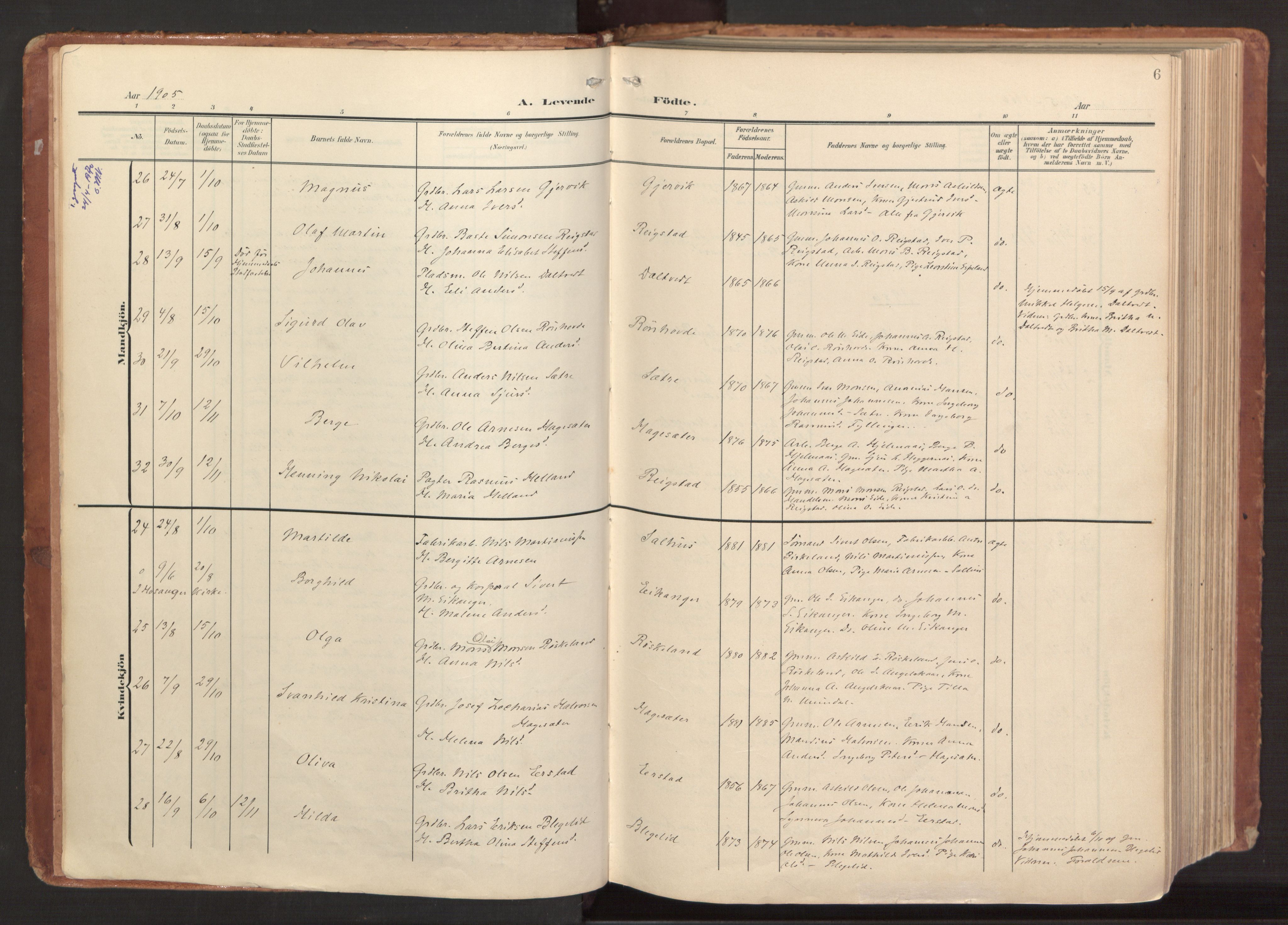 Hamre sokneprestembete, AV/SAB-A-75501/H/Ha/Haa/Haab/L0002: Parish register (official) no. B 2, 1905-1924, p. 6