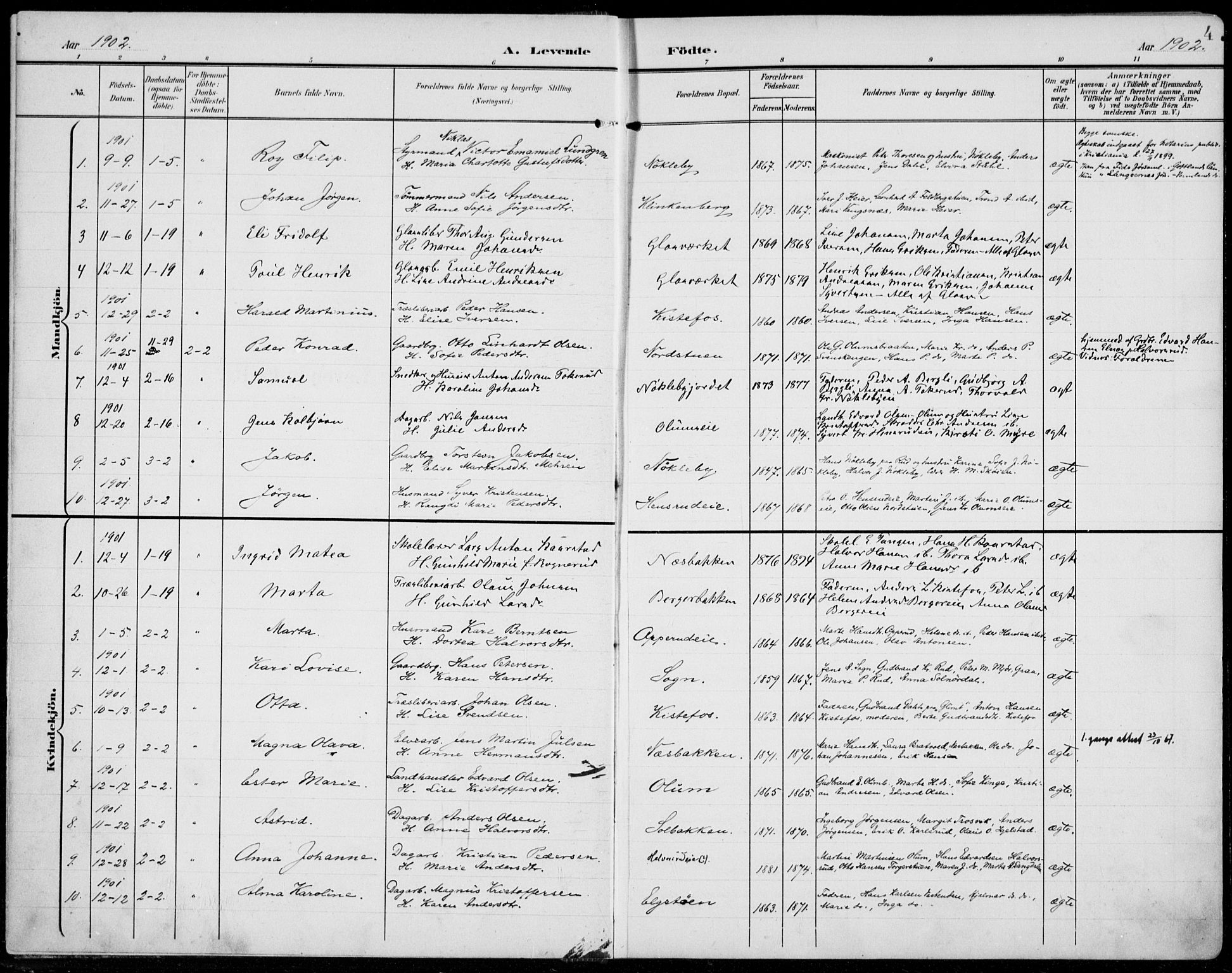 Jevnaker prestekontor, AV/SAH-PREST-116/H/Ha/Haa/L0011: Parish register (official) no. 11, 1902-1913, p. 4