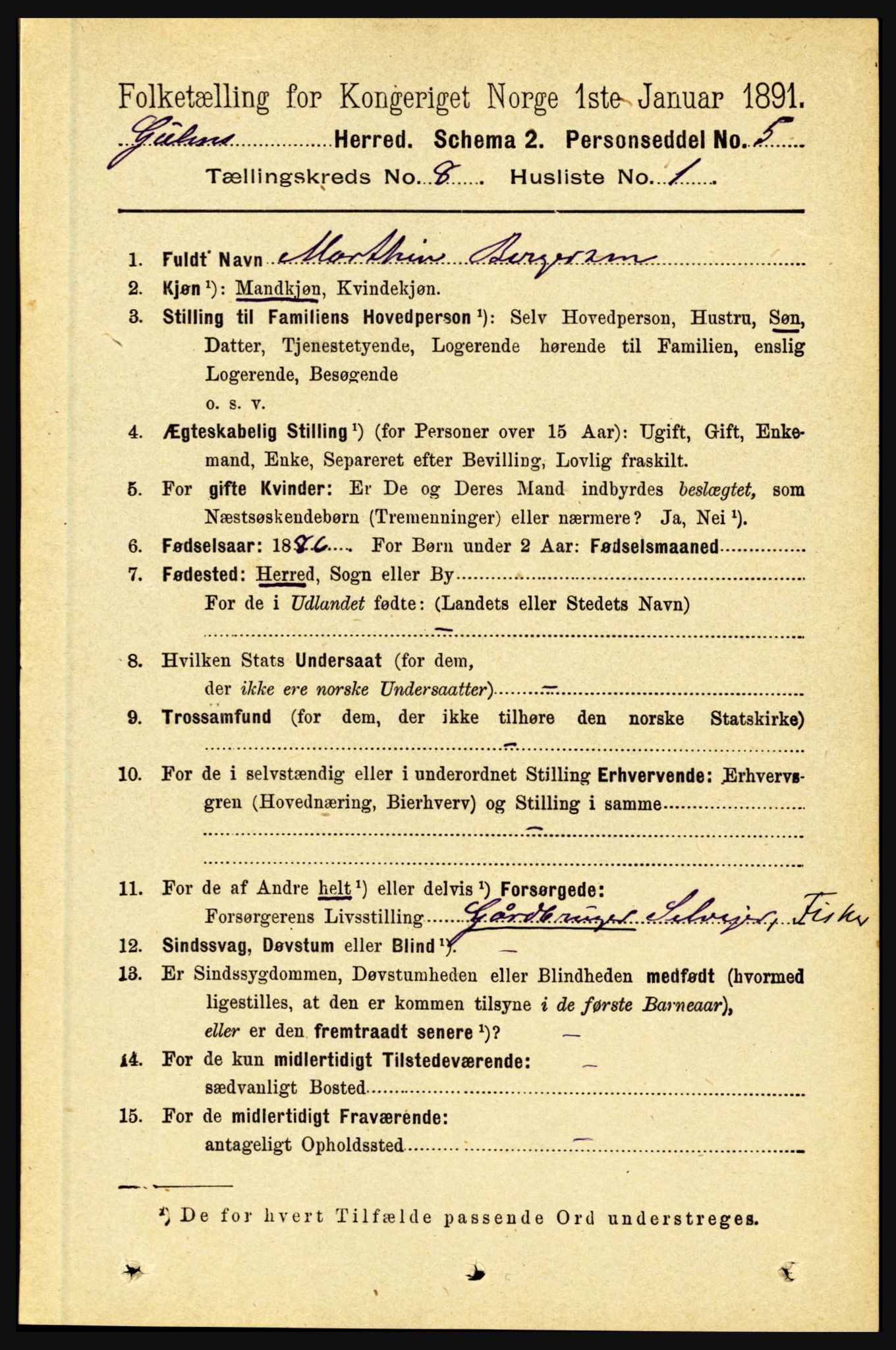 RA, 1891 census for 1411 Gulen, 1891, p. 2449