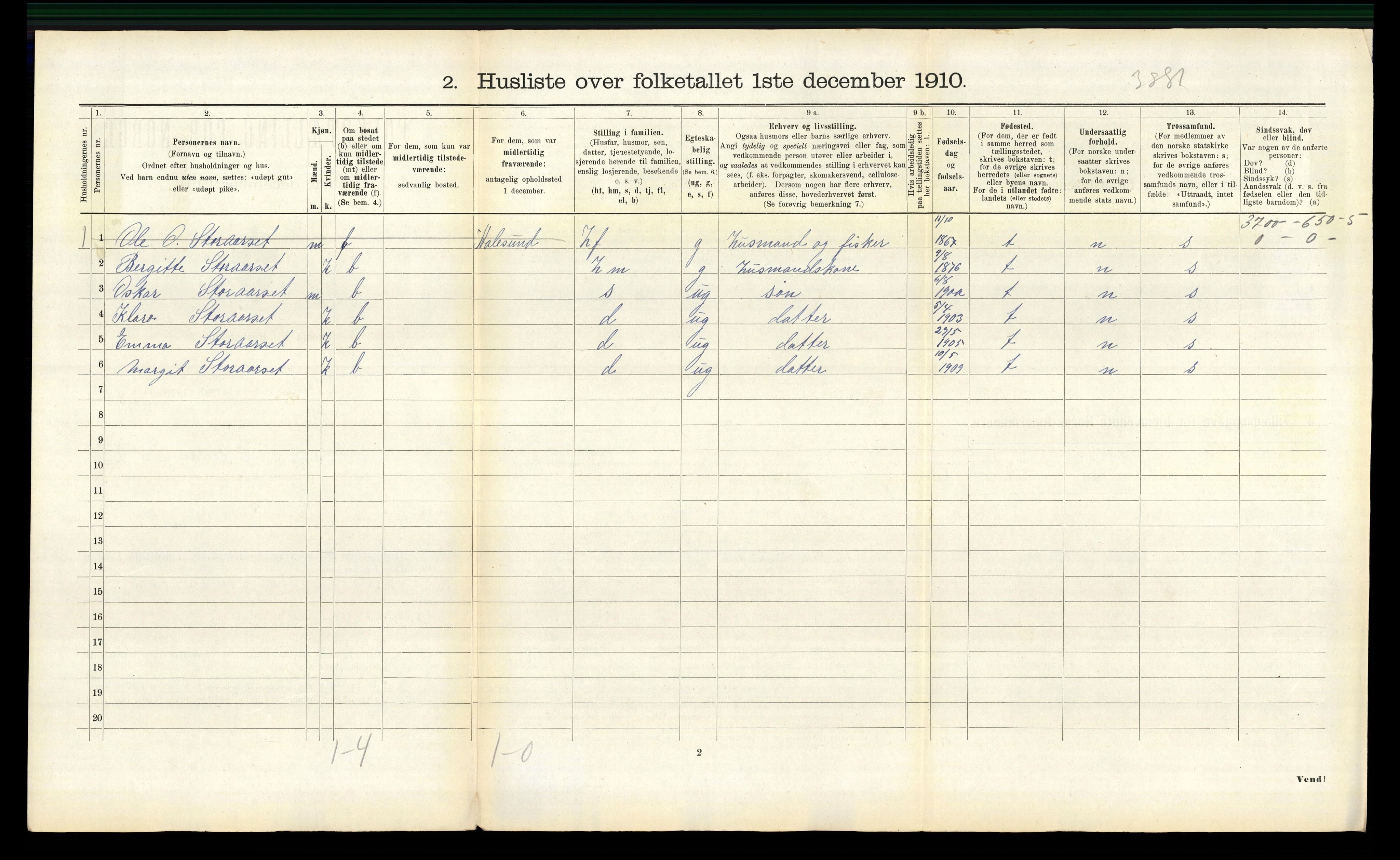 RA, 1910 census for Borgund, 1910, p. 1770