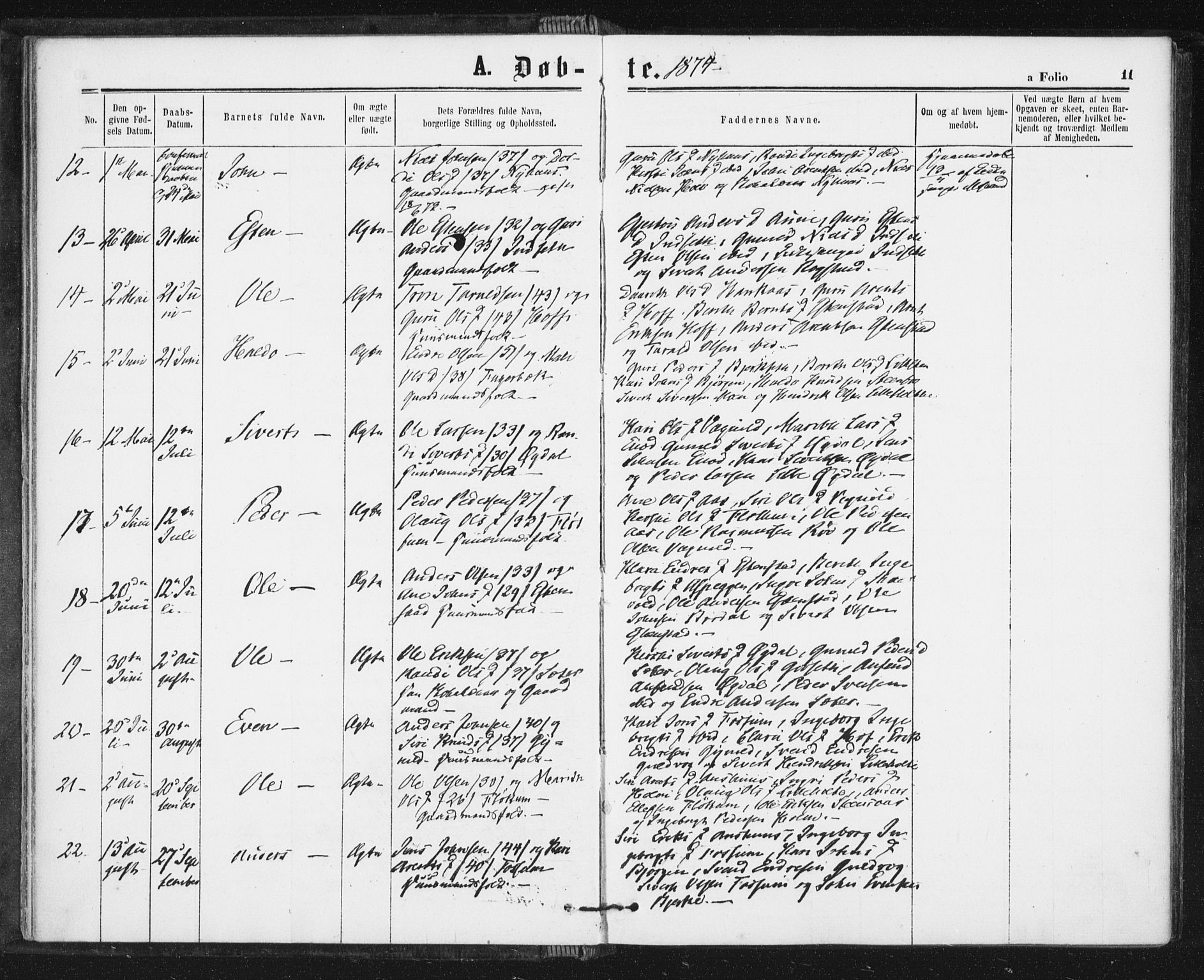 Ministerialprotokoller, klokkerbøker og fødselsregistre - Sør-Trøndelag, AV/SAT-A-1456/689/L1039: Parish register (official) no. 689A04, 1865-1878, p. 11