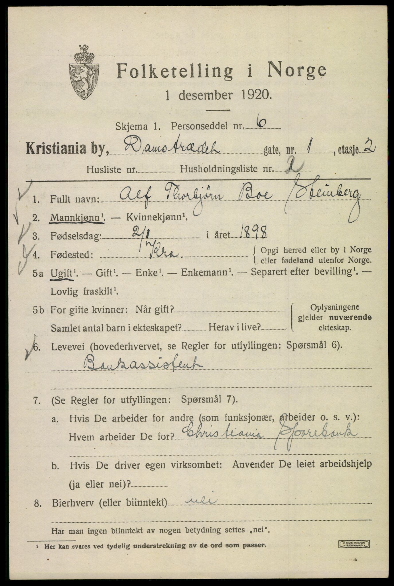 SAO, 1920 census for Kristiania, 1920, p. 193999