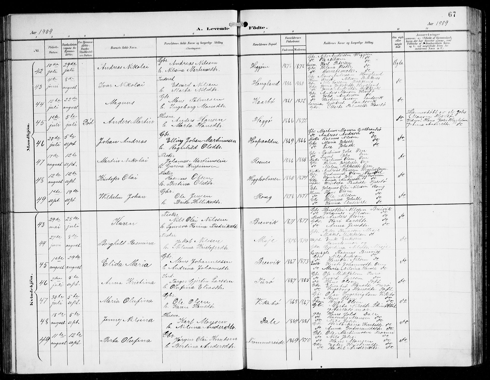 Herdla Sokneprestembete, AV/SAB-A-75701/H/Hab: Parish register (copy) no. C 1, 1900-1913, p. 67