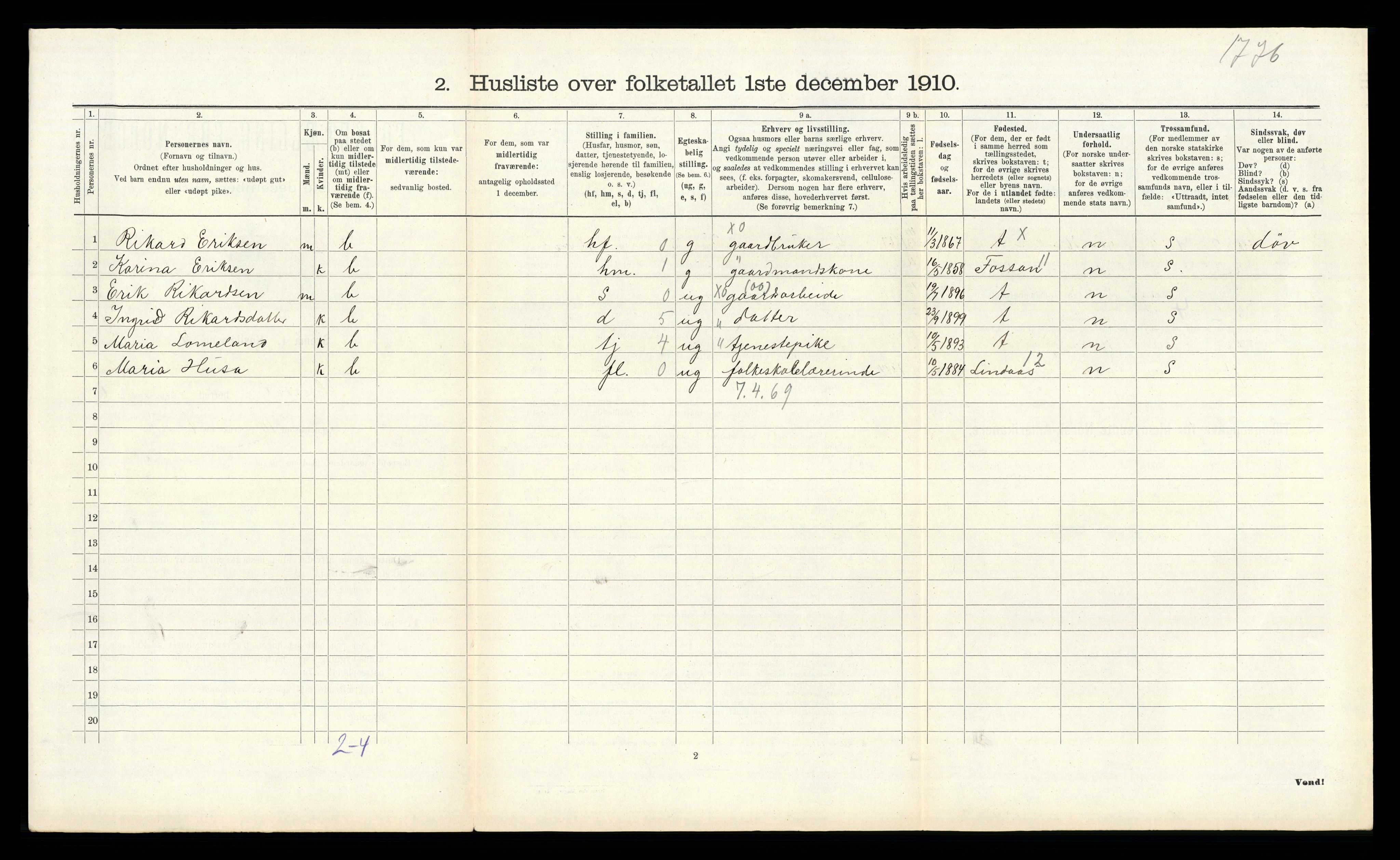 RA, 1910 census for Gjesdal, 1910, p. 503