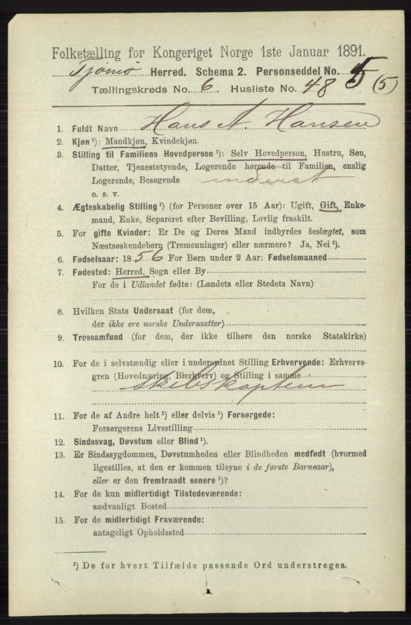 RA, 1891 census for 0723 Tjøme, 1891, p. 2405