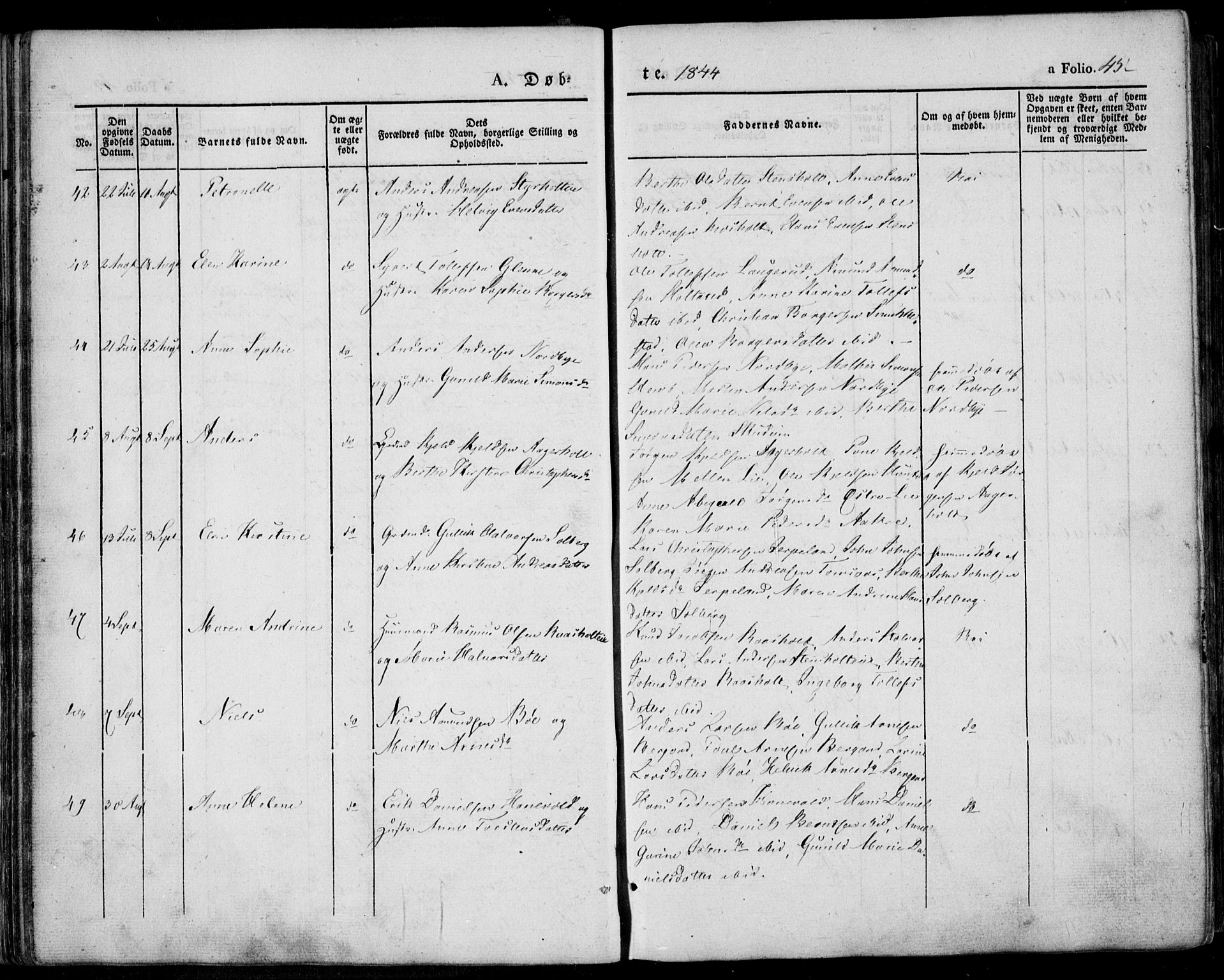 Lardal kirkebøker, AV/SAKO-A-350/F/Fa/L0006: Parish register (official) no. I 6, 1835-1860, p. 45