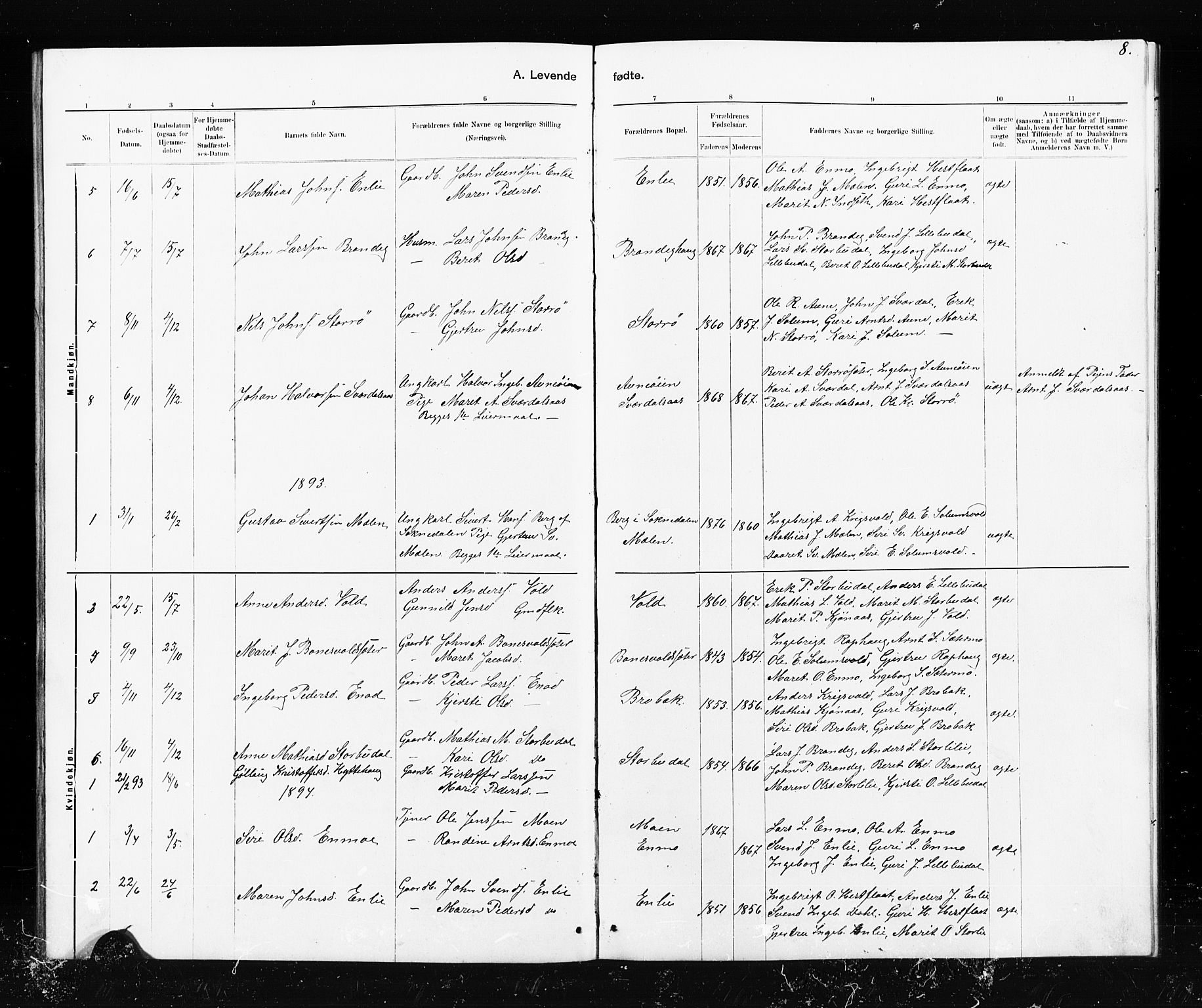 Ministerialprotokoller, klokkerbøker og fødselsregistre - Sør-Trøndelag, SAT/A-1456/690/L1051: Parish register (copy) no. 690C01, 1887-1908, p. 8