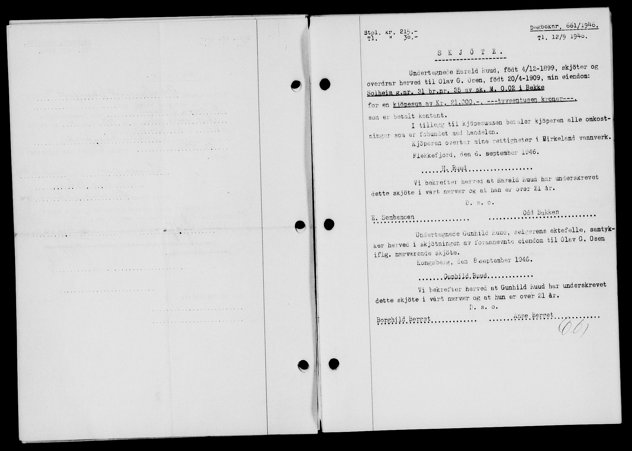 Flekkefjord sorenskriveri, SAK/1221-0001/G/Gb/Gba/L0060: Mortgage book no. A-8, 1945-1946, Diary no: : 661/1946