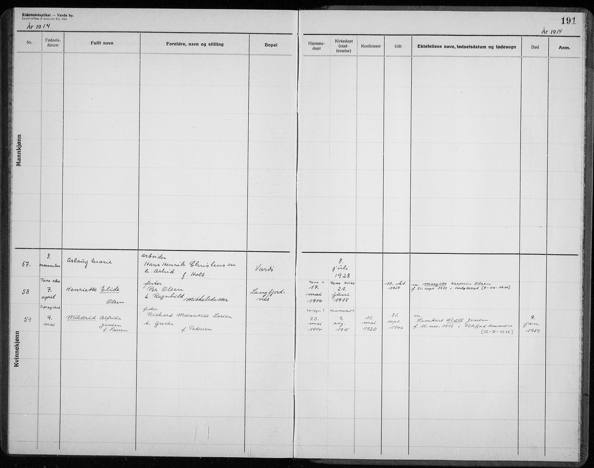 Vardø sokneprestkontor, AV/SATØ-S-1332/H/Hc/L0001kirkerekon: Other parish register no. 1, 1900-1914, p. 191