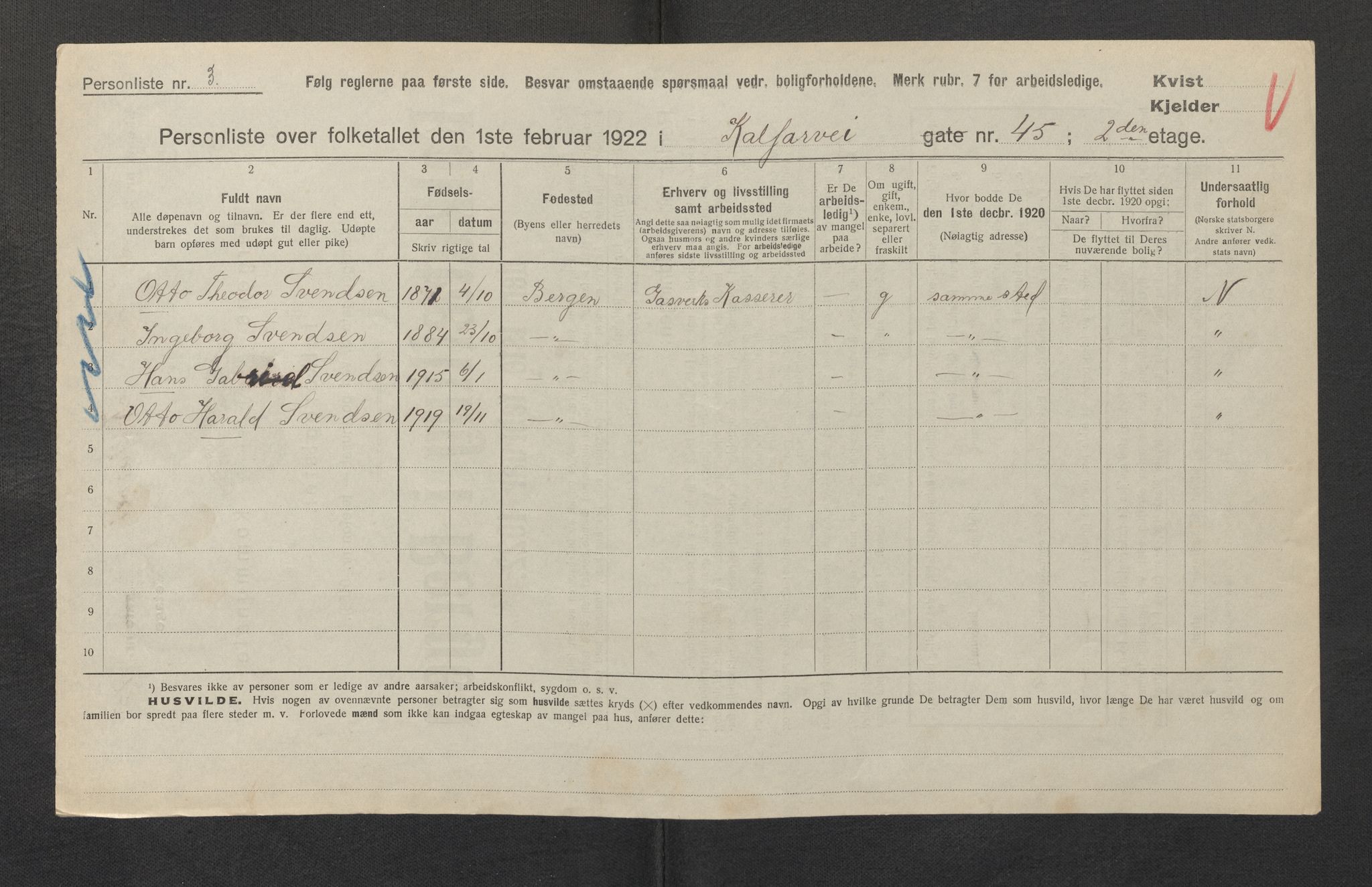 SAB, Municipal Census 1922 for Bergen, 1922, p. 17609