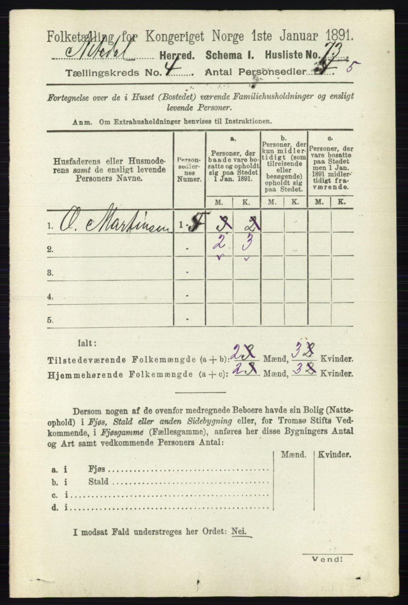 RA, 1891 census for 0233 Nittedal, 1891, p. 1693