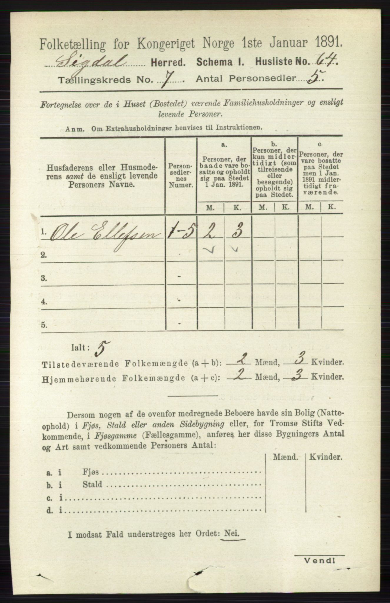 RA, 1891 census for 0621 Sigdal, 1891, p. 2713