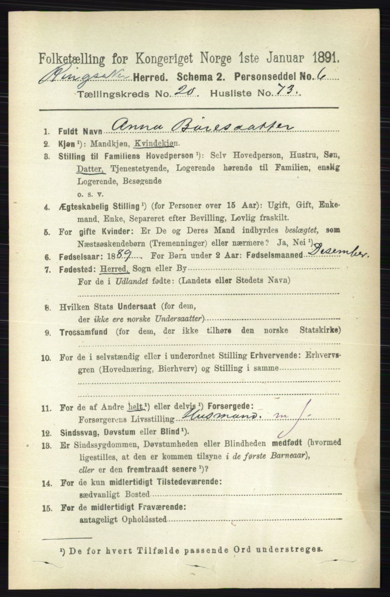 RA, 1891 census for 0412 Ringsaker, 1891, p. 11579