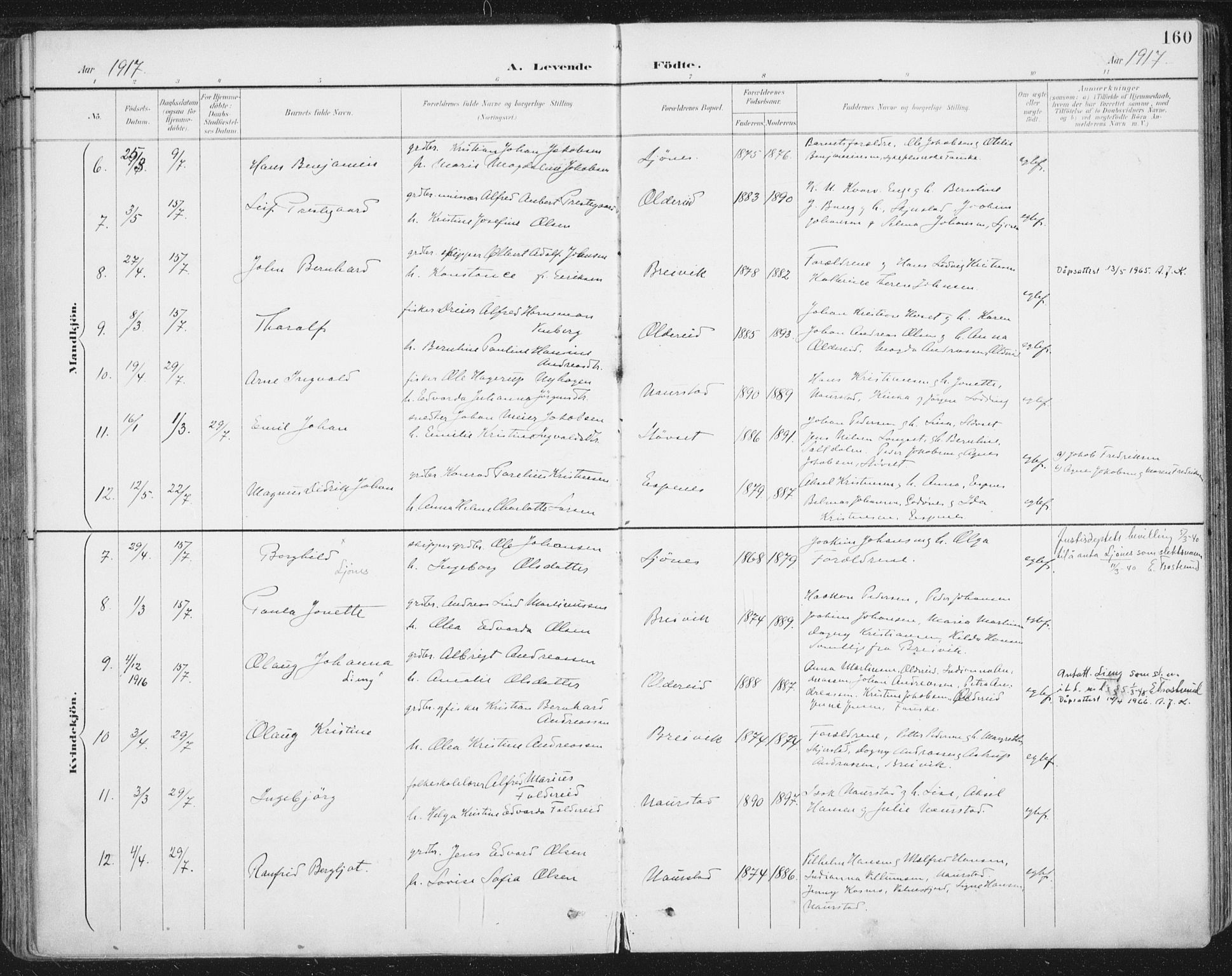 Ministerialprotokoller, klokkerbøker og fødselsregistre - Nordland, AV/SAT-A-1459/852/L0741: Parish register (official) no. 852A11, 1894-1917, p. 160