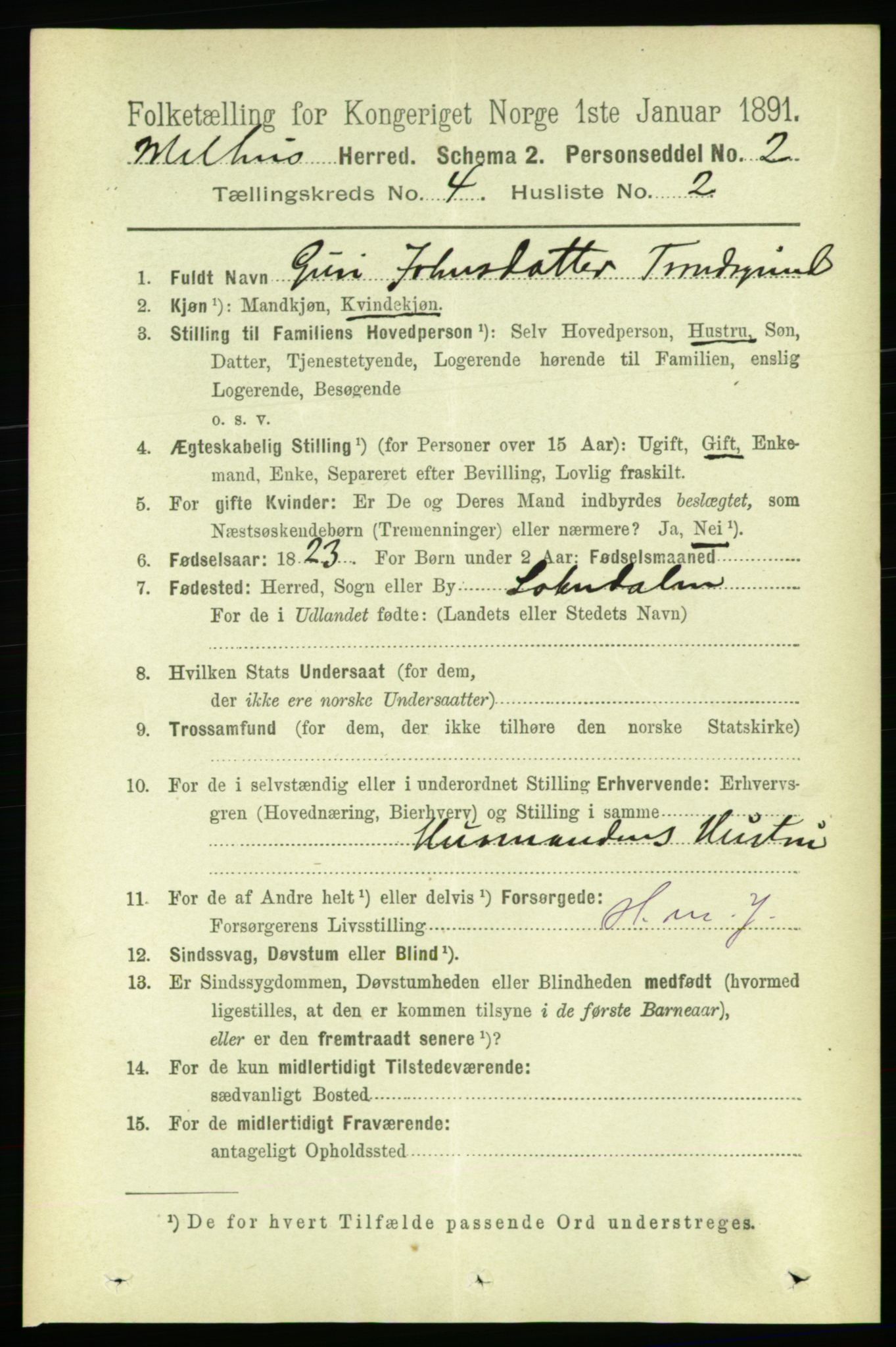 RA, 1891 census for 1653 Melhus, 1891, p. 1986