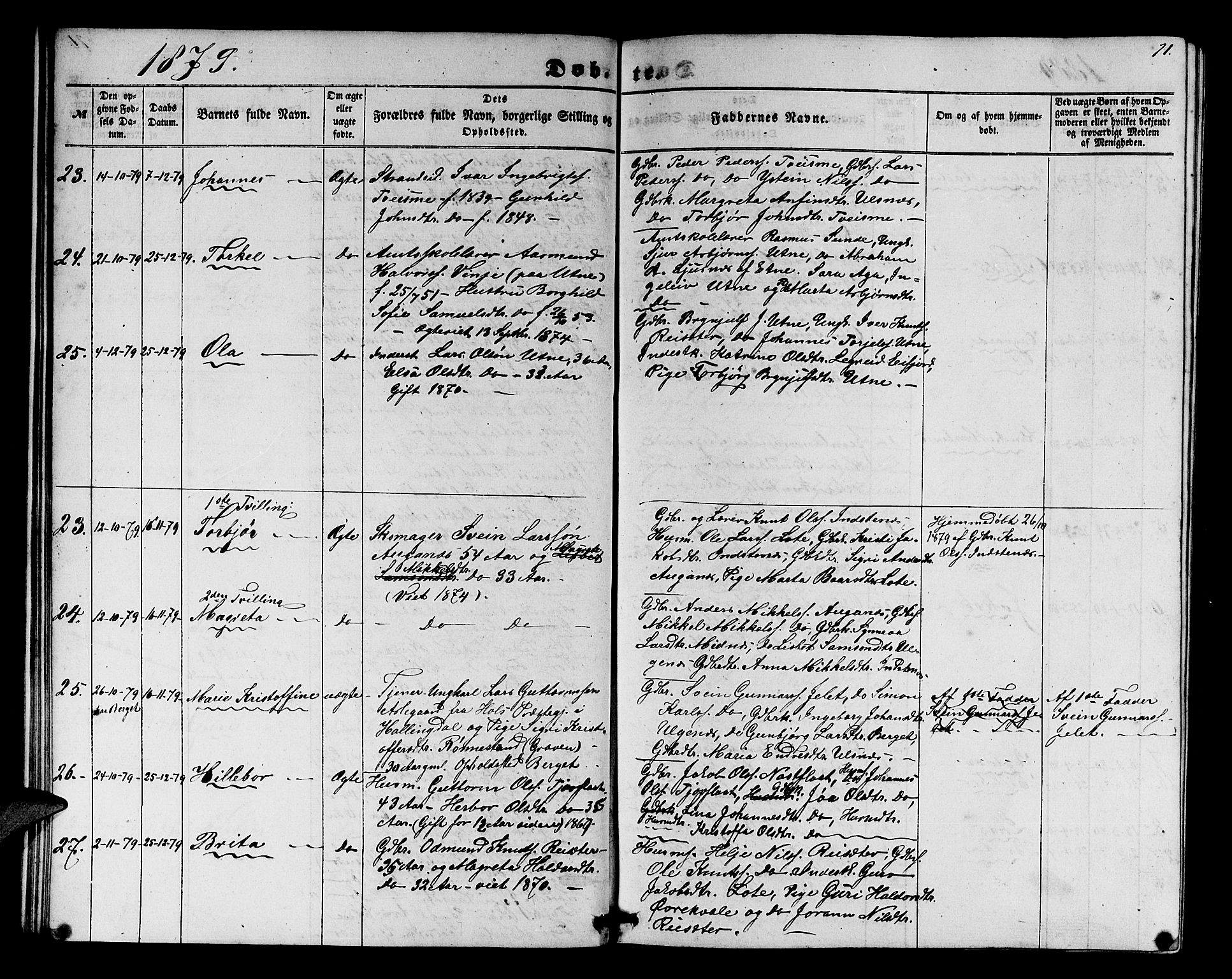 Ullensvang sokneprestembete, SAB/A-78701/H/Hab: Parish register (copy) no. E 6, 1857-1886, p. 71