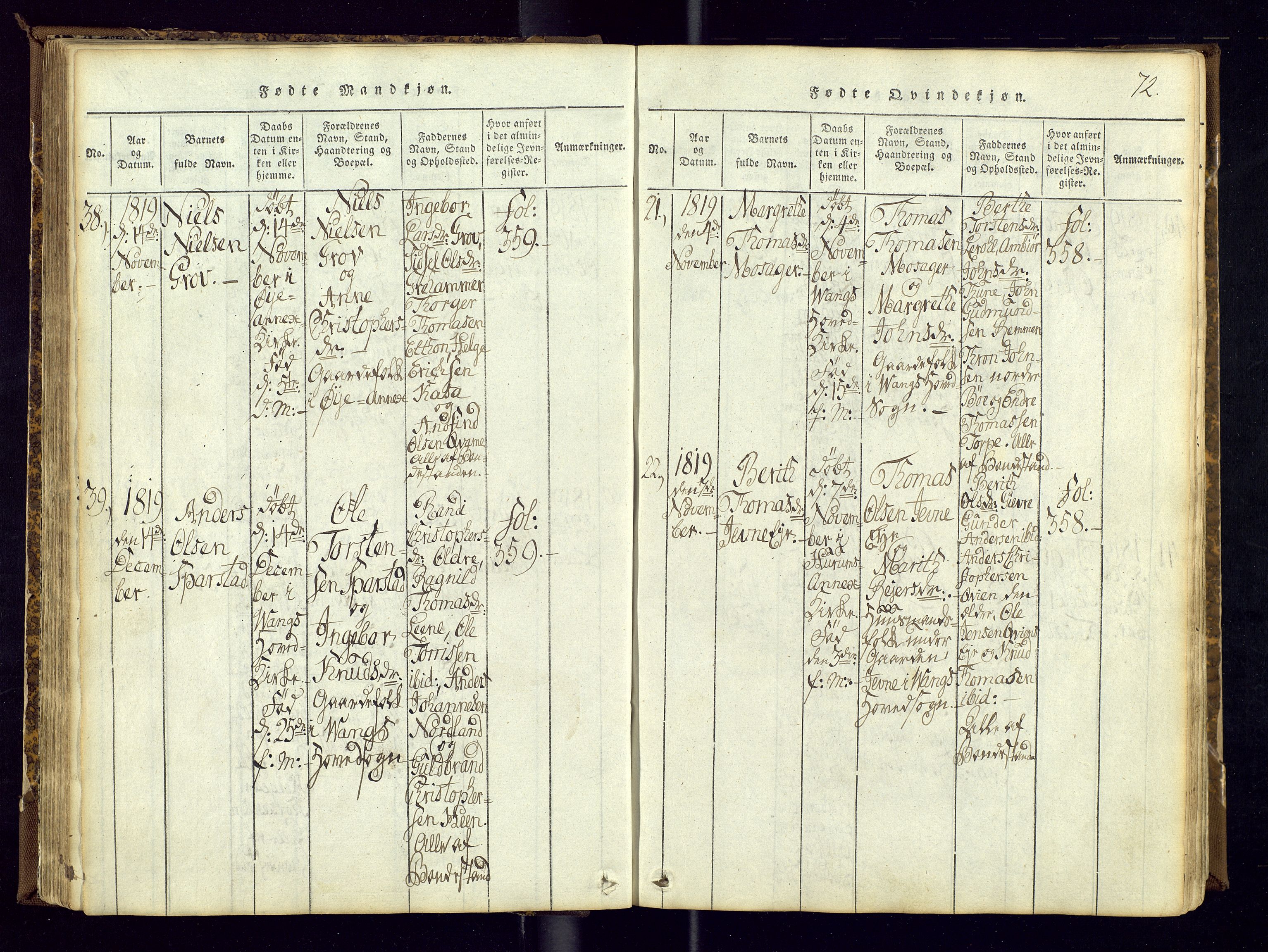 Vang prestekontor, Valdres, AV/SAH-PREST-140/H/Ha/L0004: Parish register (official) no. 4, 1814-1831, p. 72