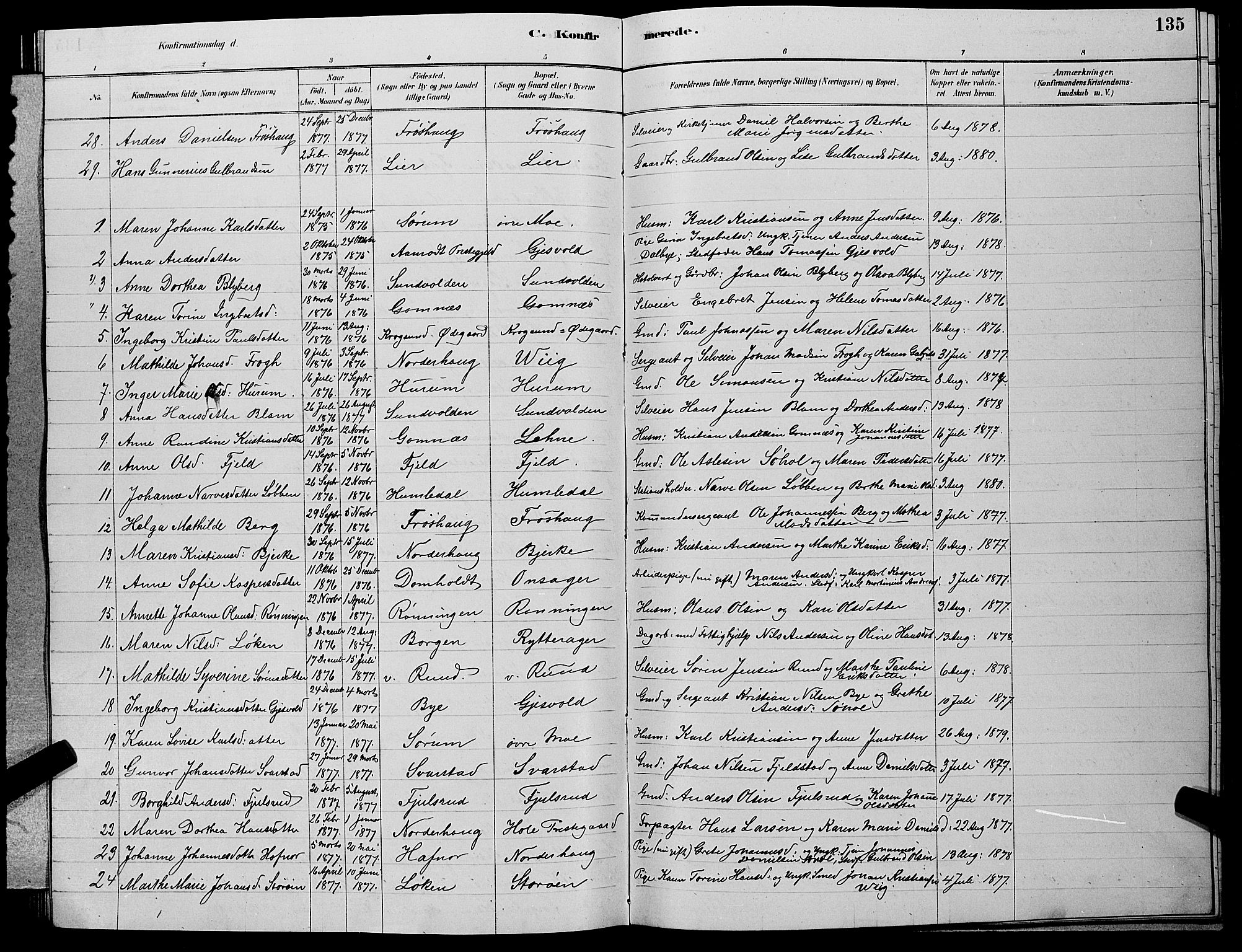 Hole kirkebøker, SAKO/A-228/G/Ga/L0003: Parish register (copy) no. I 3, 1879-1904, p. 135
