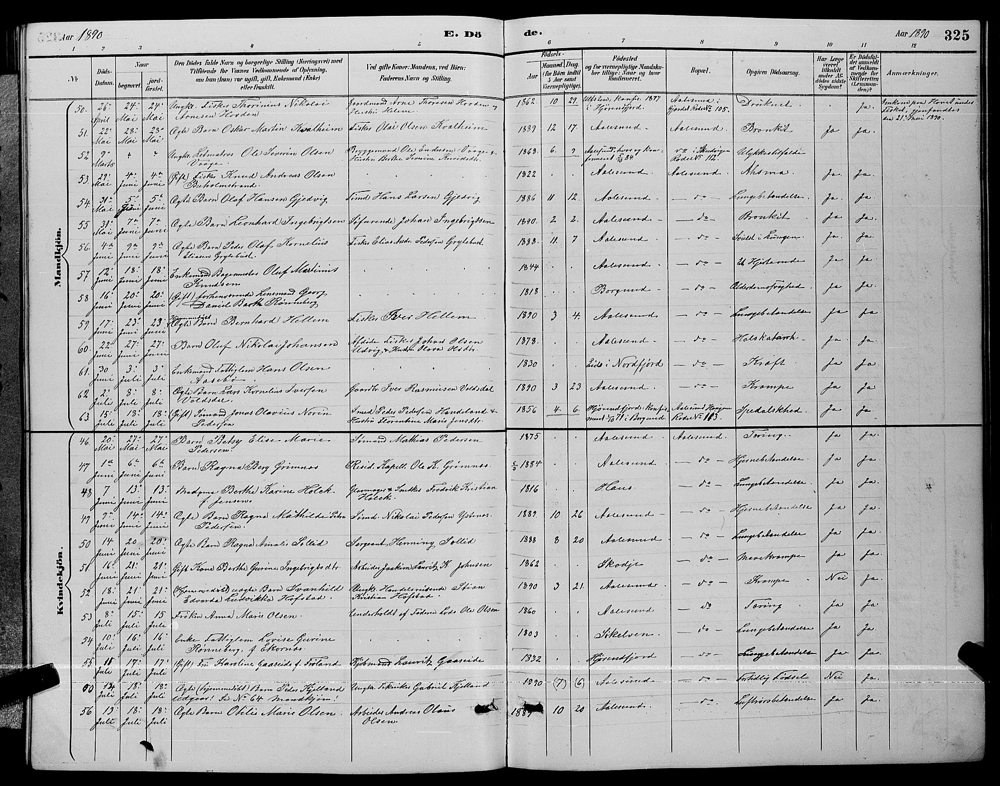 Ministerialprotokoller, klokkerbøker og fødselsregistre - Møre og Romsdal, AV/SAT-A-1454/529/L0467: Parish register (copy) no. 529C04, 1889-1897, p. 325