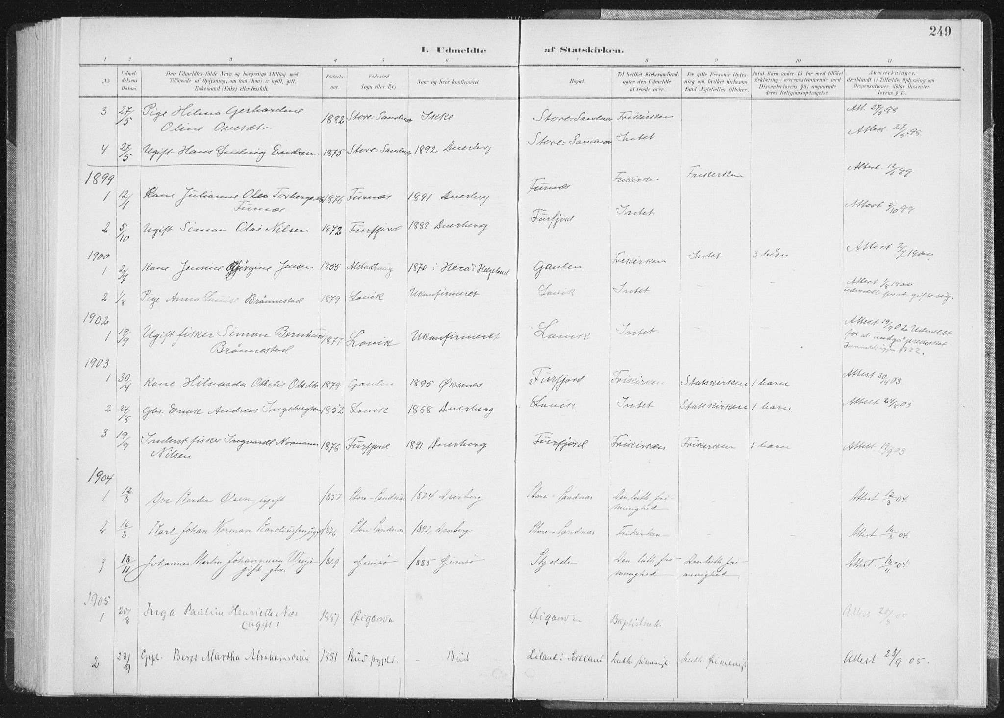 Ministerialprotokoller, klokkerbøker og fødselsregistre - Nordland, SAT/A-1459/898/L1422: Parish register (official) no. 898A02, 1887-1908, p. 249