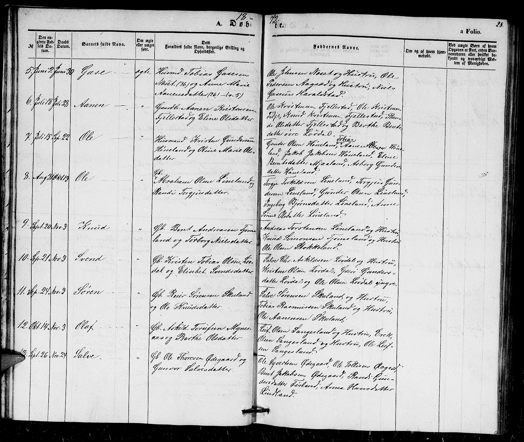 Holum sokneprestkontor, AV/SAK-1111-0022/F/Fb/Fbb/L0002: Parish register (copy) no. B 2, 1847-1874, p. 28