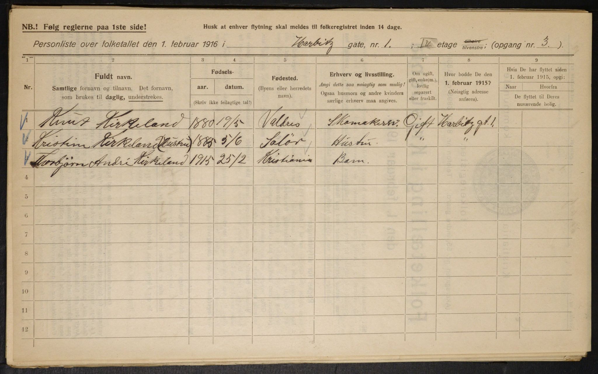 OBA, Municipal Census 1916 for Kristiania, 1916, p. 83252