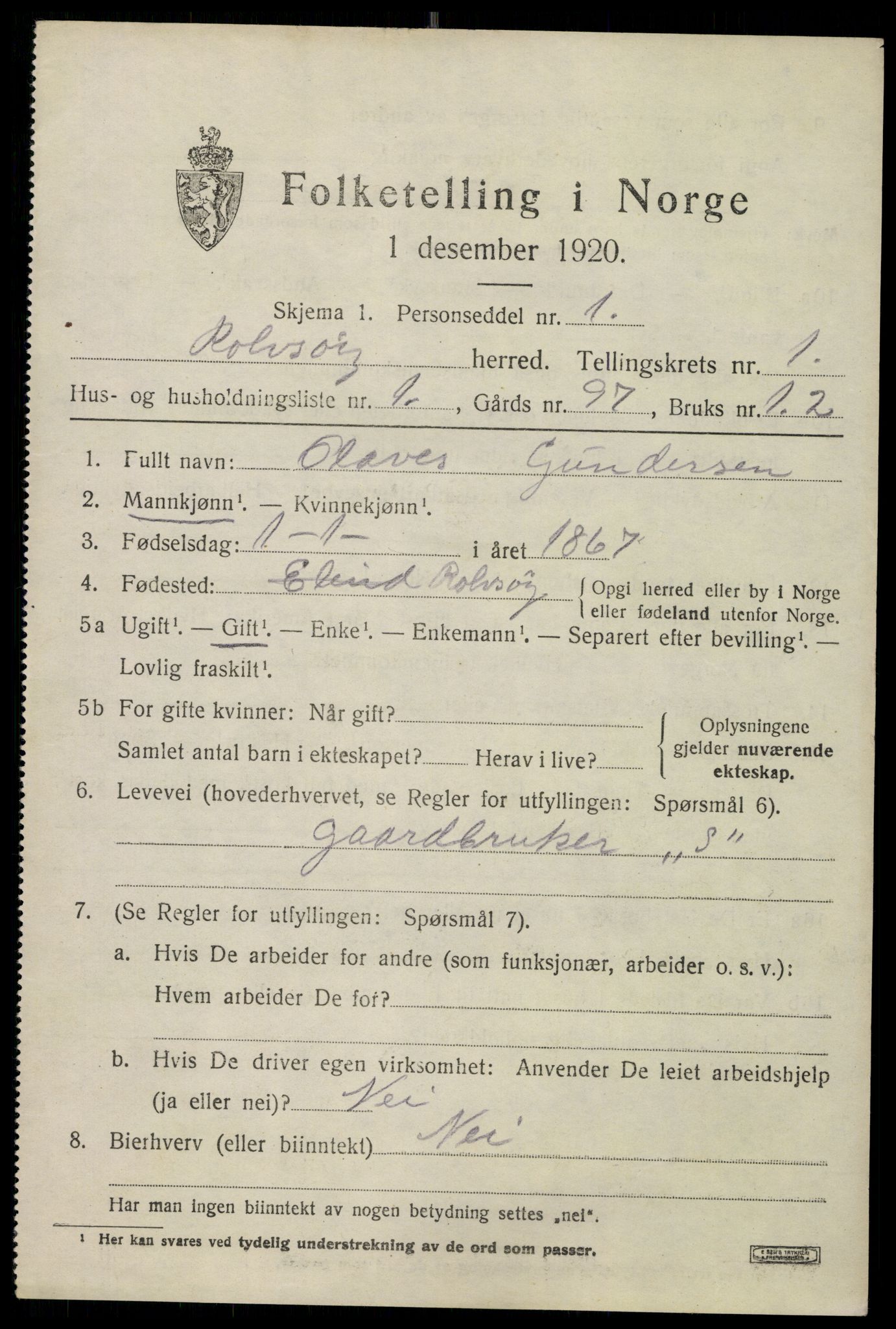 SAO, 1920 census for Rolvsøy, 1920, p. 901