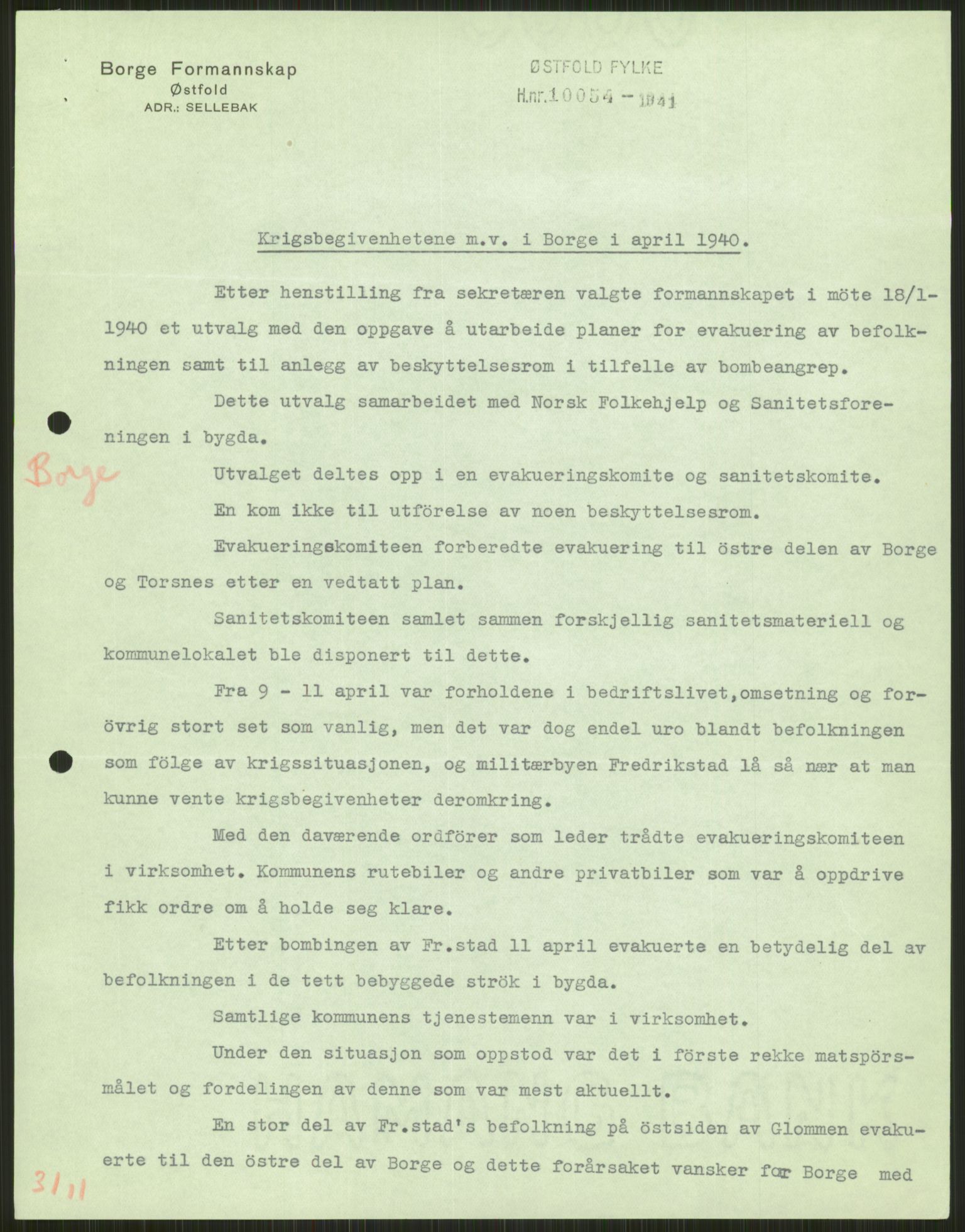 Forsvaret, Forsvarets krigshistoriske avdeling, AV/RA-RAFA-2017/Y/Ya/L0013: II-C-11-31 - Fylkesmenn.  Rapporter om krigsbegivenhetene 1940., 1940, p. 43