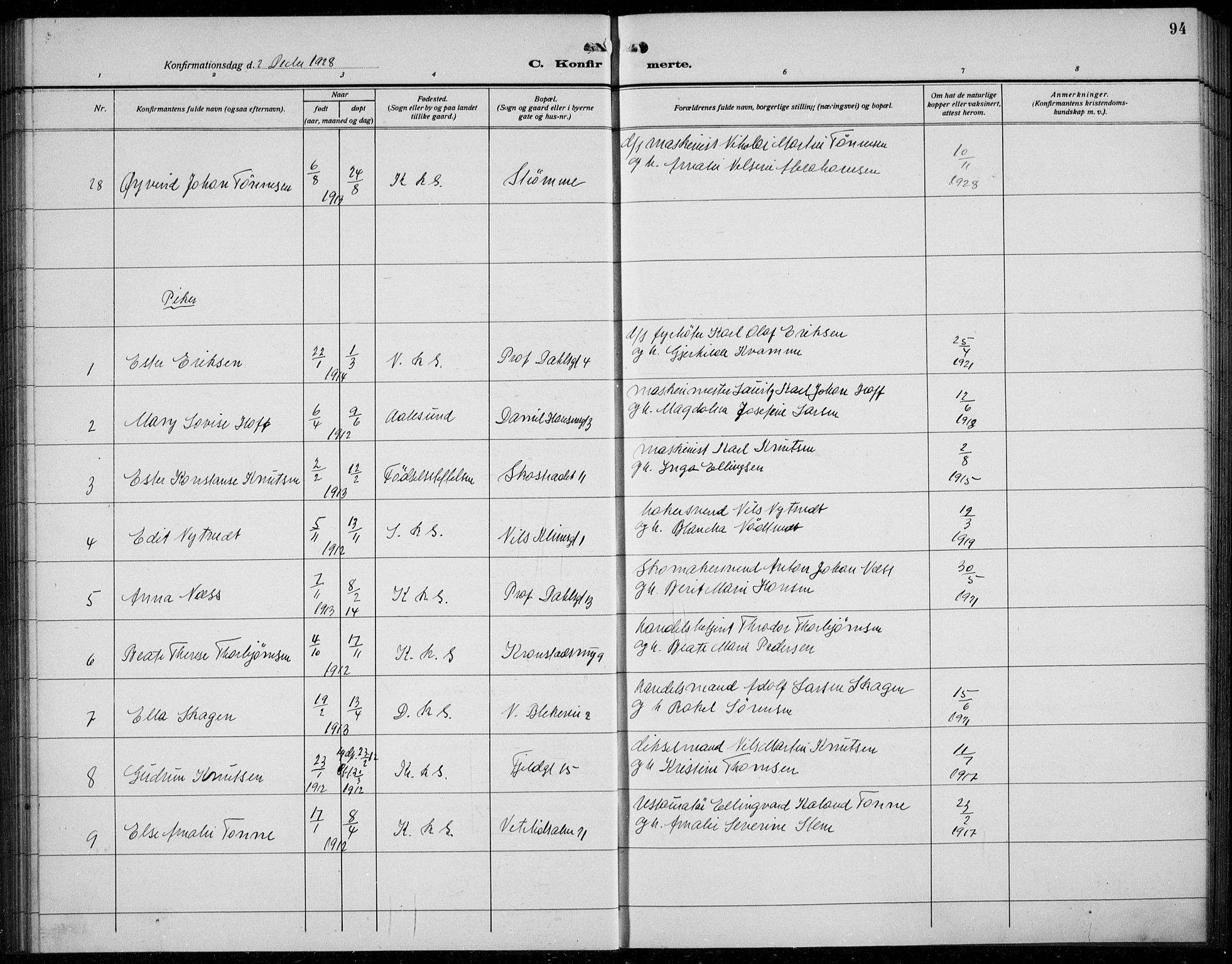 Korskirken sokneprestembete, AV/SAB-A-76101/H/Hab: Parish register (copy) no. C 6, 1918-1941, p. 94