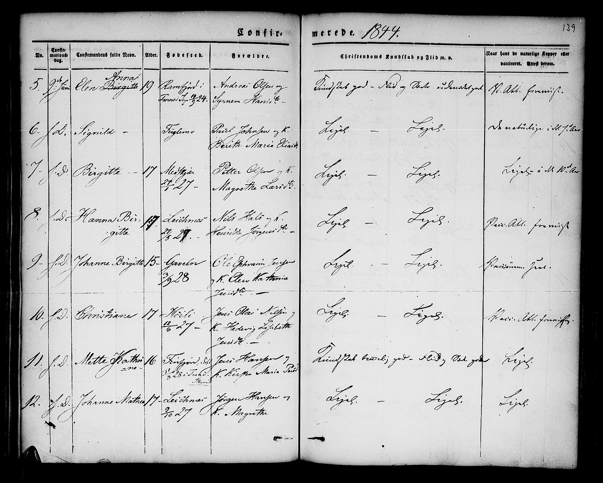 Lenvik sokneprestembete, SATØ/S-1310/H/Ha/Haa/L0004kirke: Parish register (official) no. 4, 1832-1844, p. 139