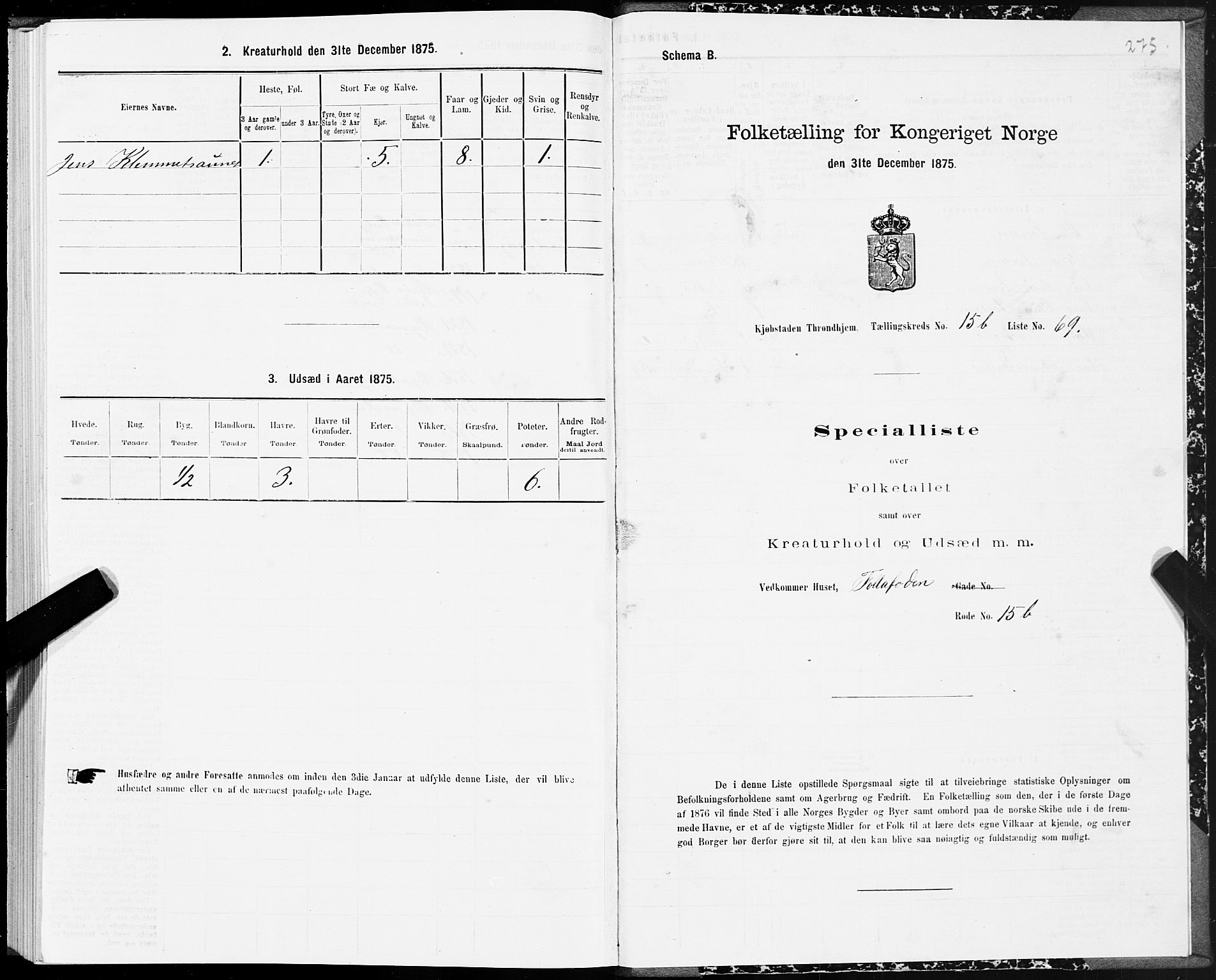 SAT, 1875 census for 1601 Trondheim, 1875, p. 8275